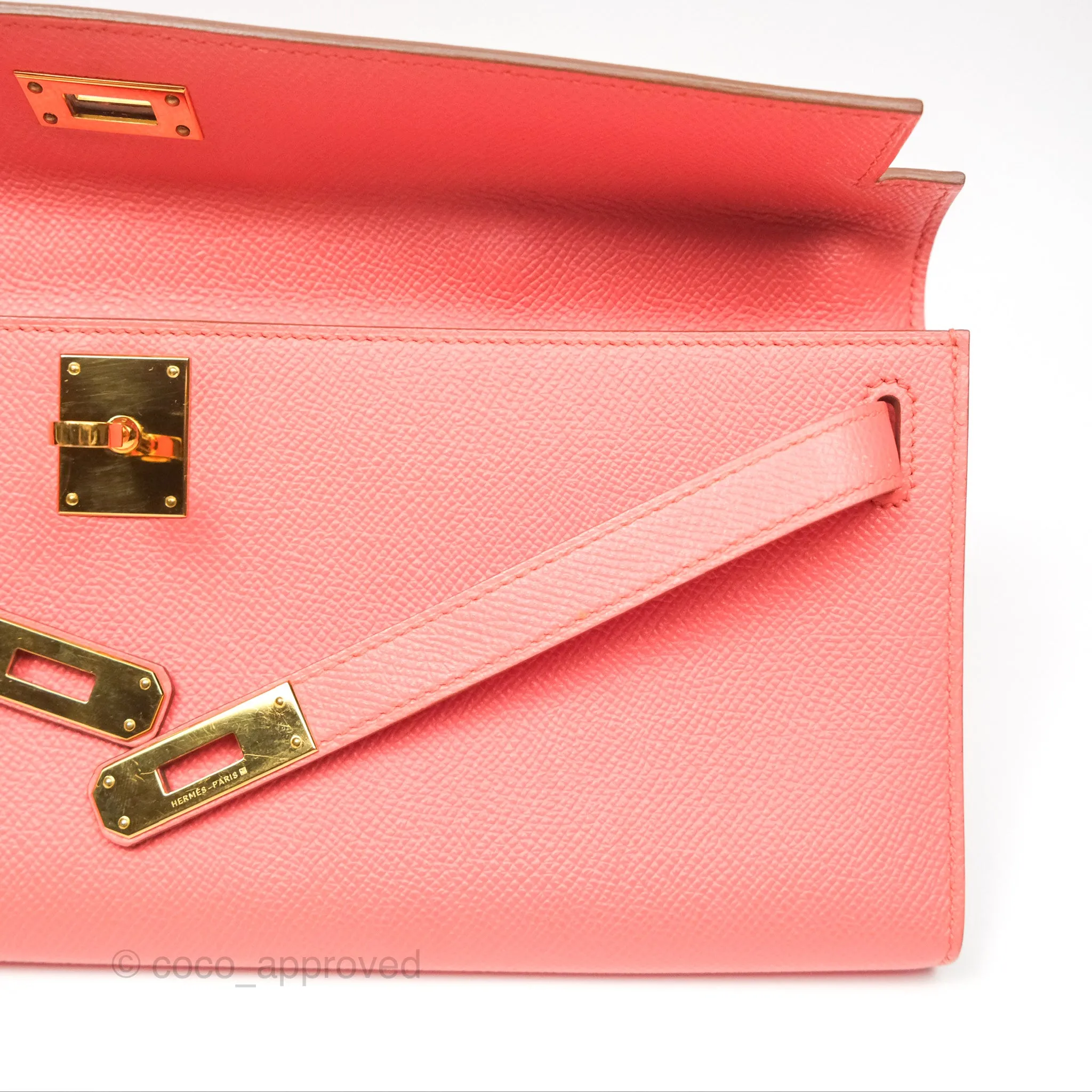 Hermes Kelly Cut Clutch Pochette Flamingo Epsom Gold Hardware