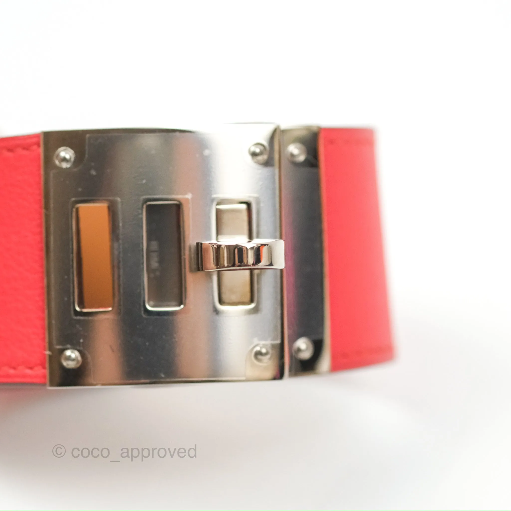 Hermes Kelly Dog Bracelet Red Swift Palladium Hardware