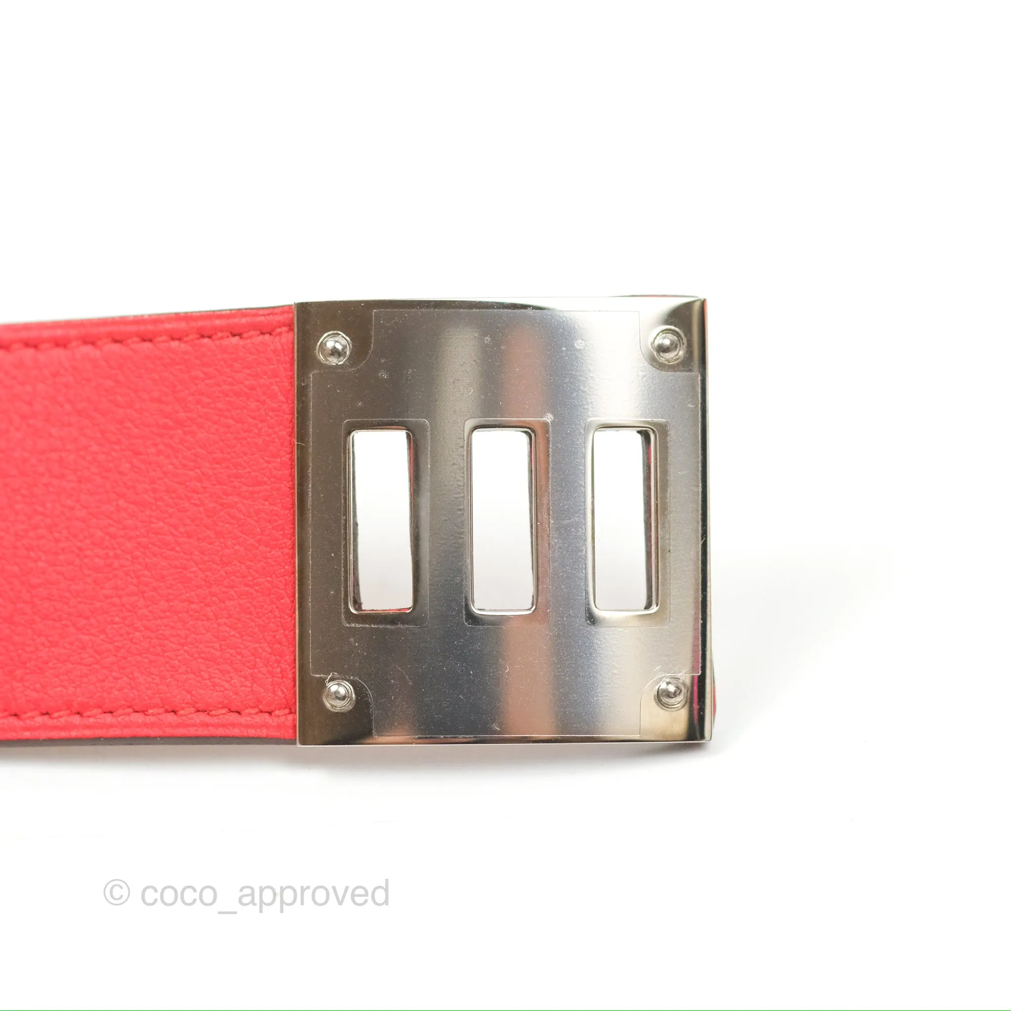 Hermes Kelly Dog Bracelet Red Swift Palladium Hardware