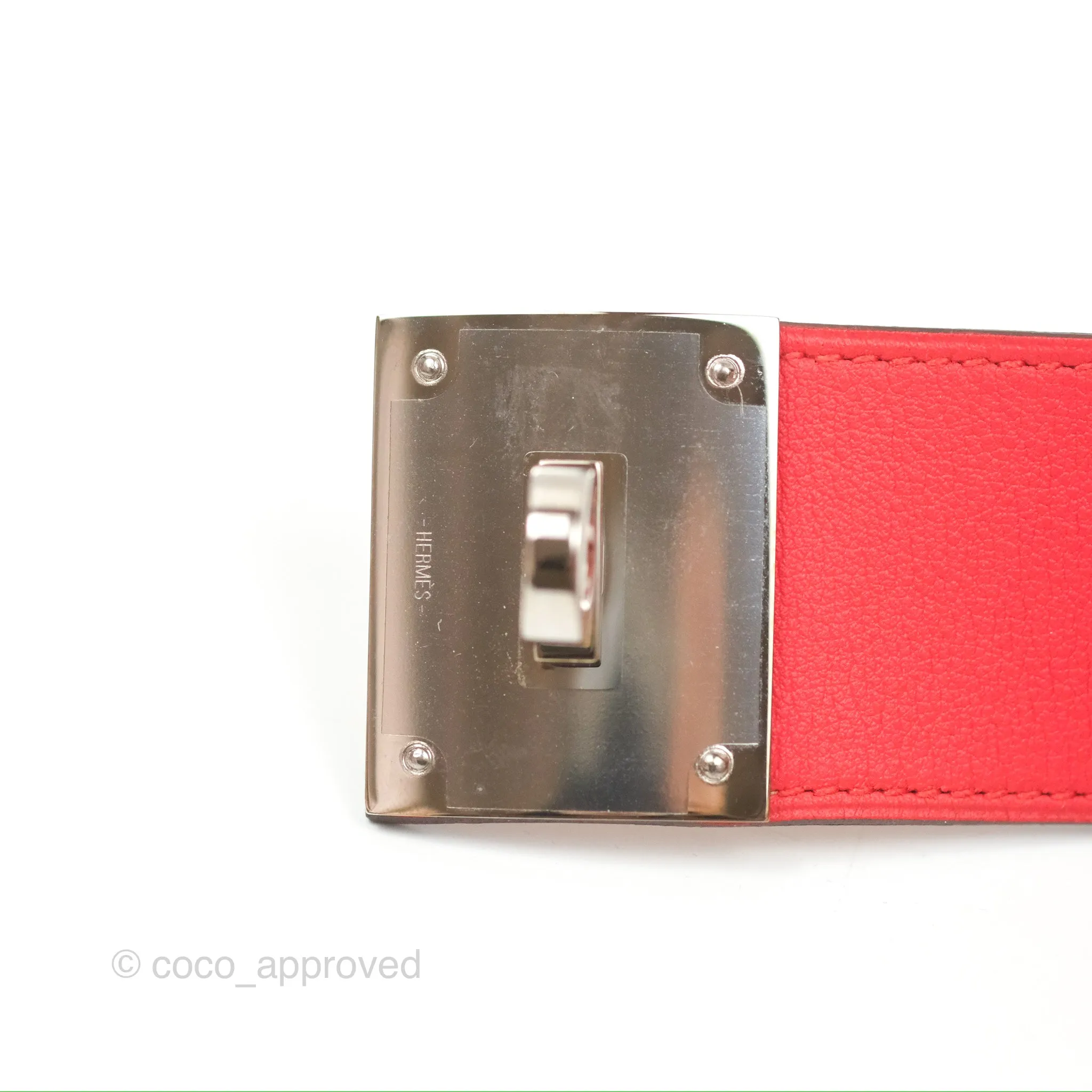 Hermes Kelly Dog Bracelet Red Swift Palladium Hardware