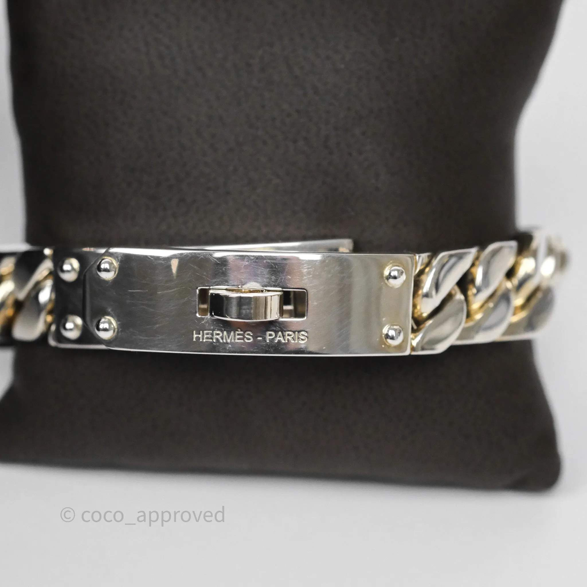 Hermes Kelly Gourmette GM Bracelet Silver Size ST