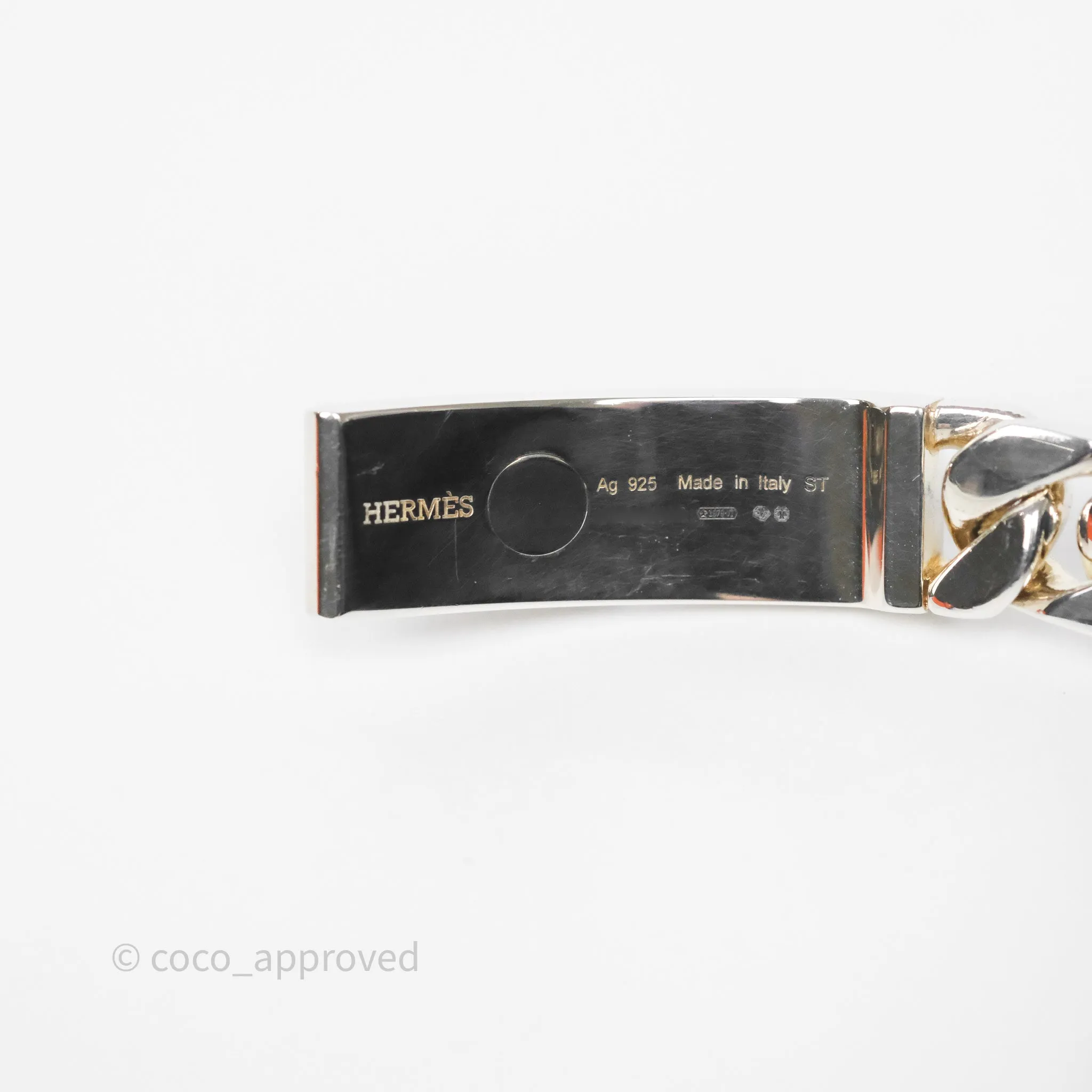Hermes Kelly Gourmette GM Bracelet Silver Size ST