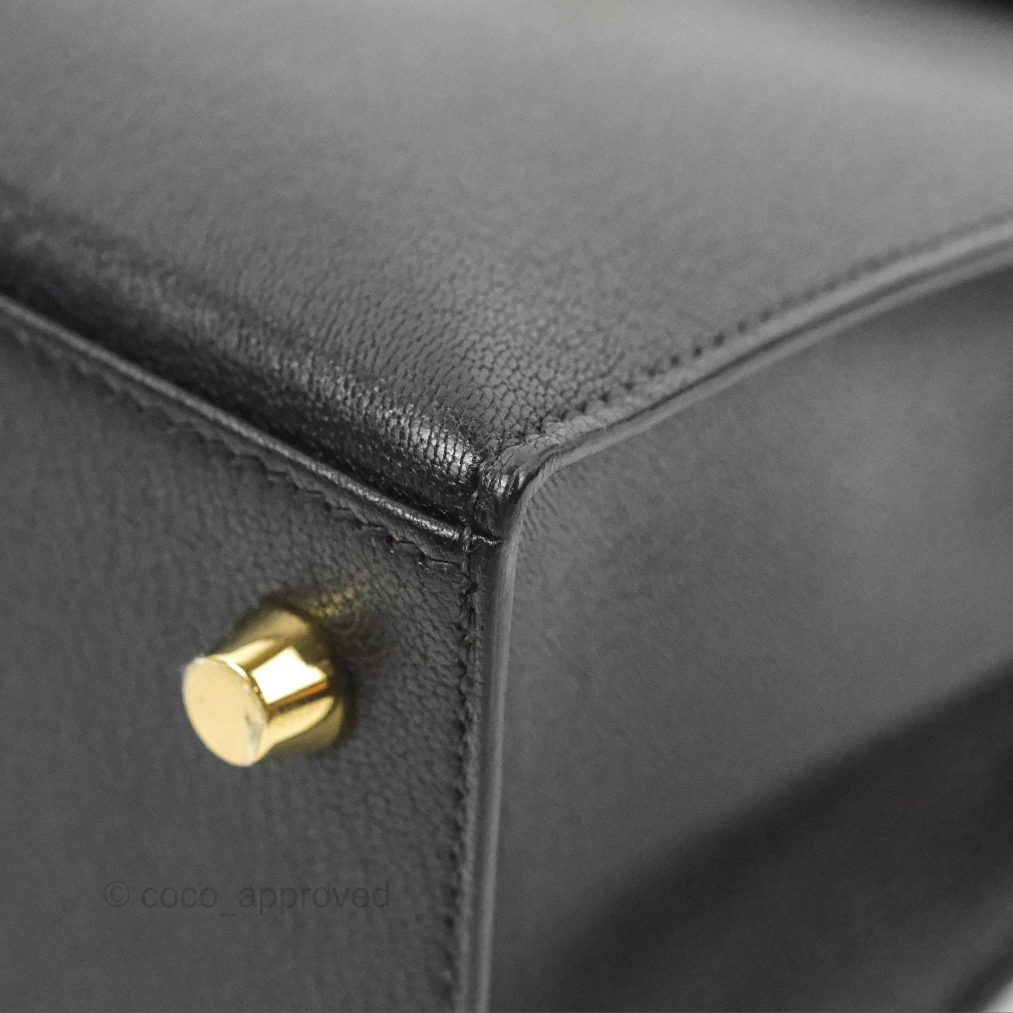 Hermes Kelly Sellier 25 Black Chevre Chamkila Gold Hardware