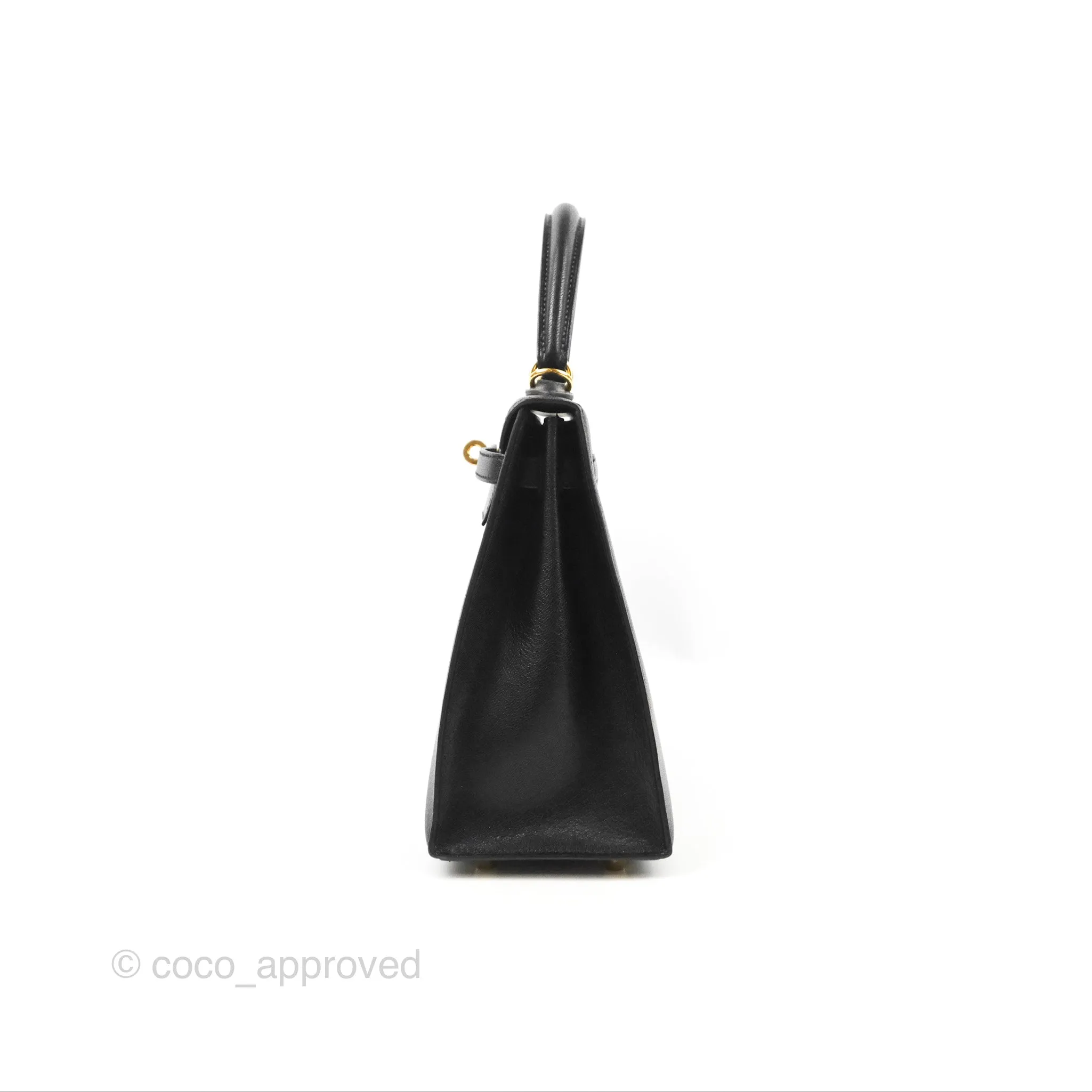 Hermes Kelly Sellier 25 Black Chevre Chamkila Gold Hardware