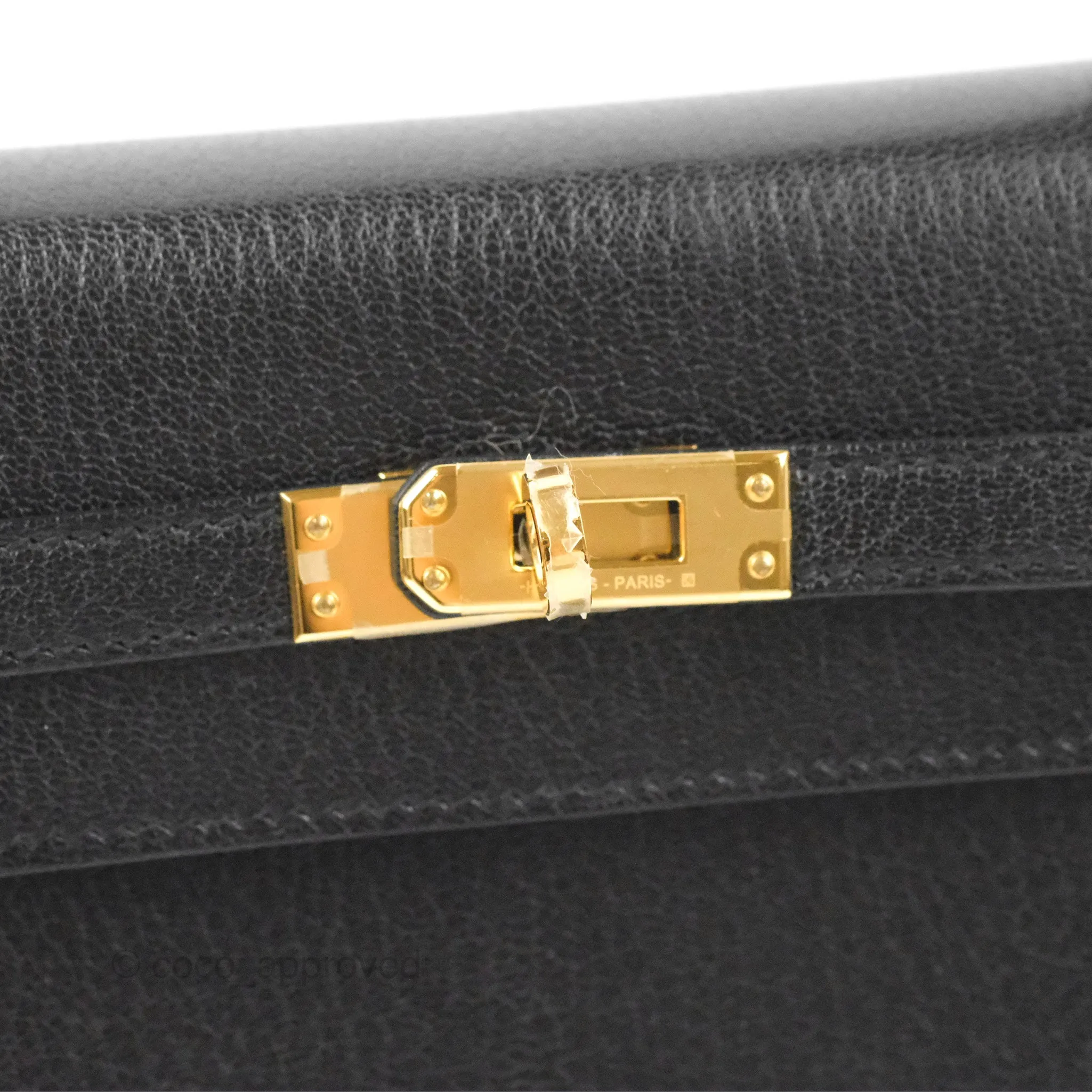 Hermes Kelly Sellier 25 Black Chevre Chamkila Gold Hardware