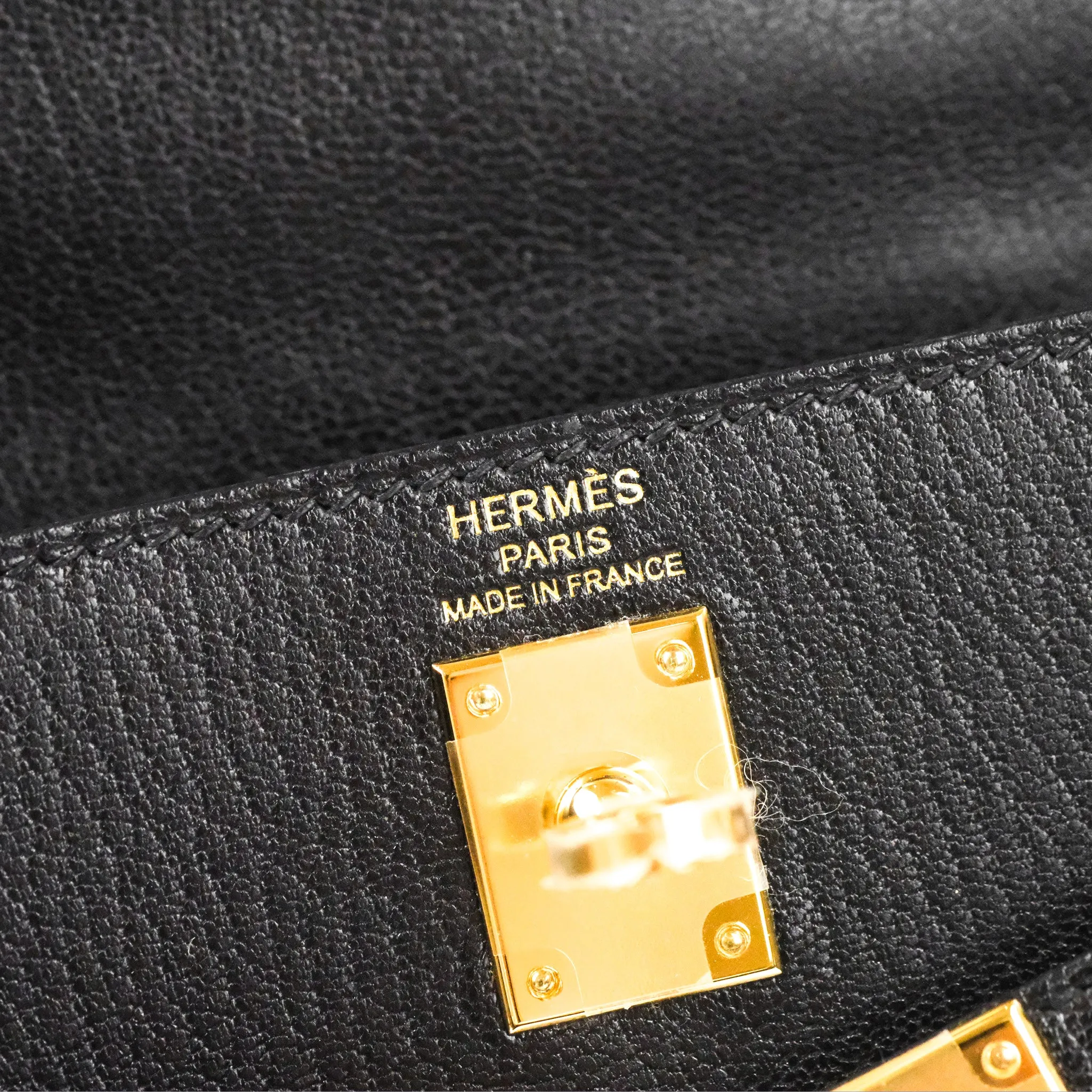 Hermes Kelly Sellier 25 Black Chevre Chamkila Gold Hardware