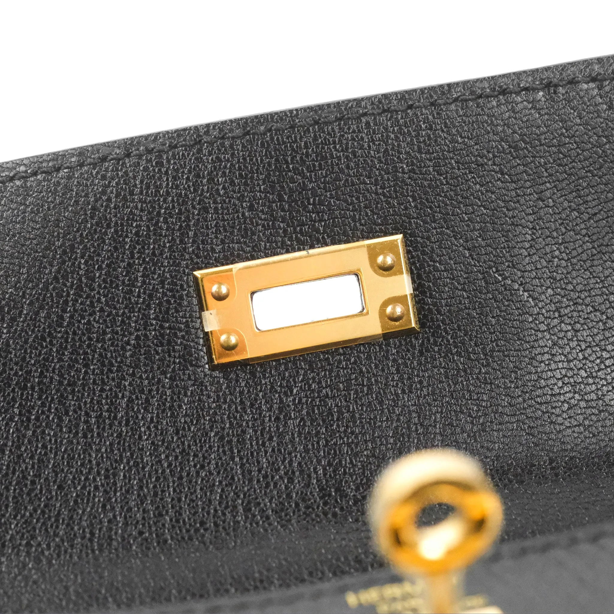 Hermes Kelly Sellier 25 Black Chevre Chamkila Gold Hardware
