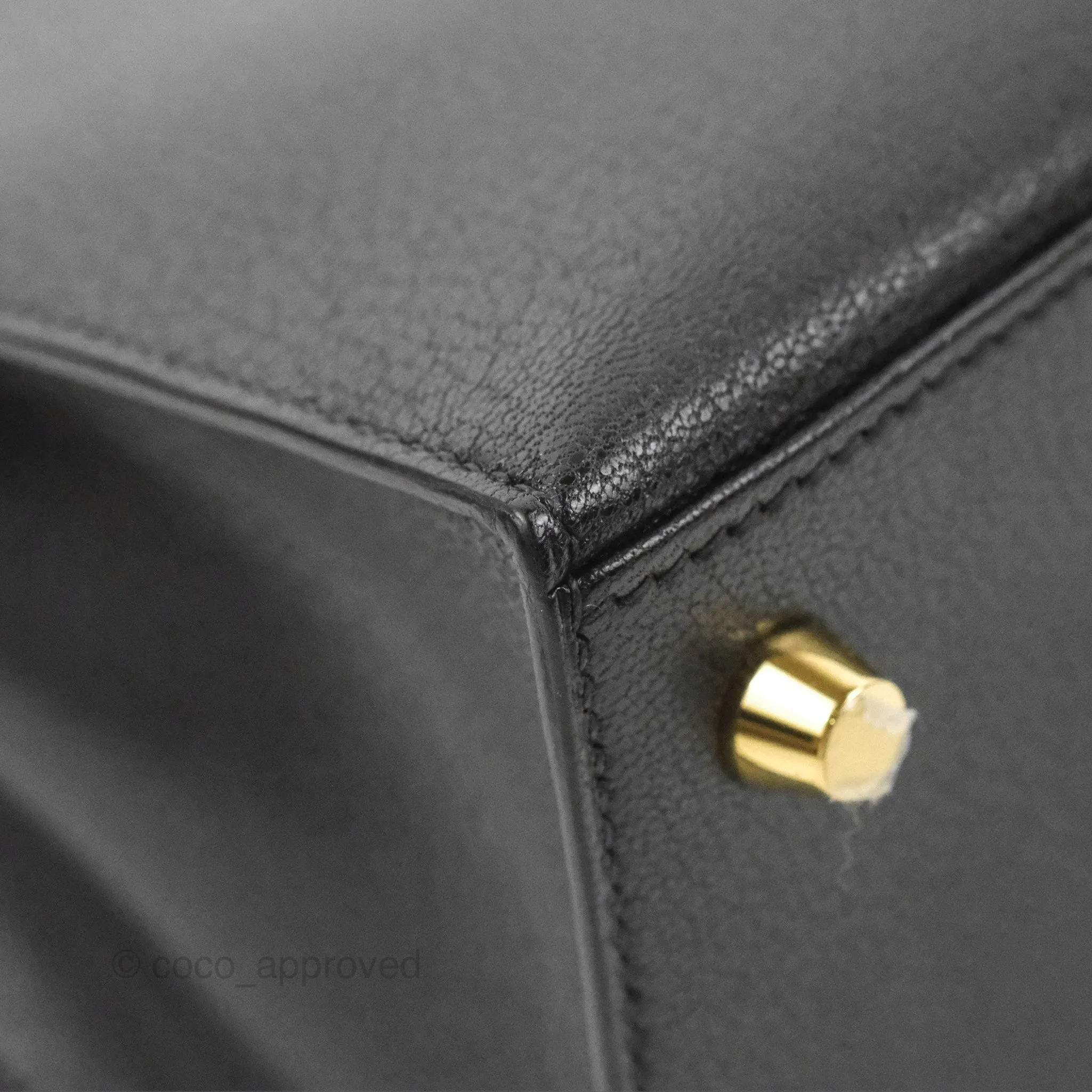 Hermes Kelly Sellier 25 Black Chevre Chamkila Gold Hardware