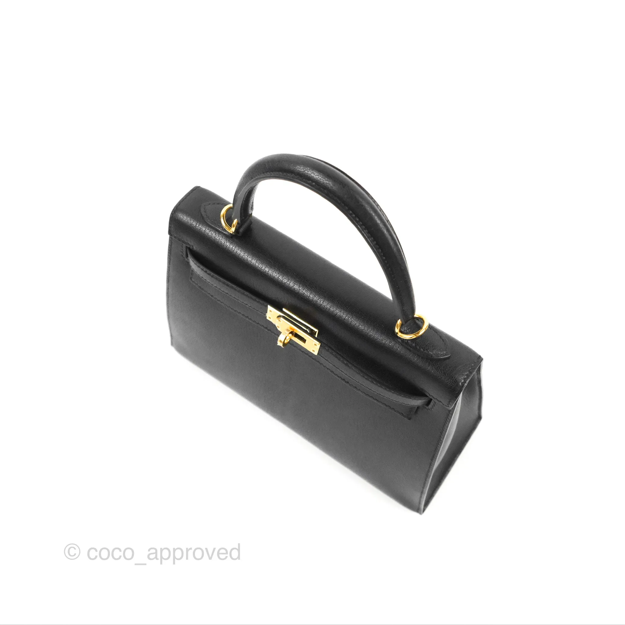 Hermes Kelly Sellier 25 Black Chevre Chamkila Gold Hardware