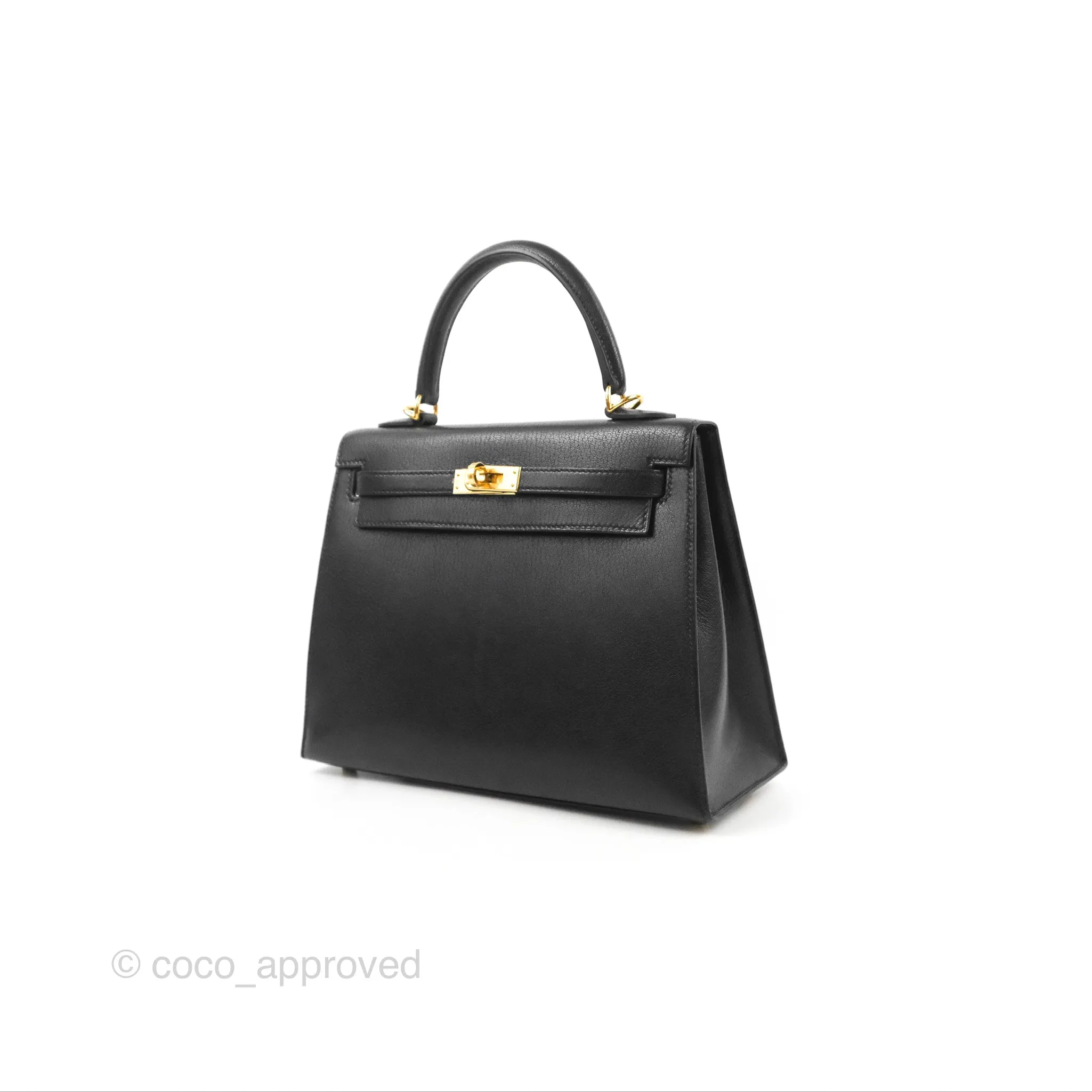Hermes Kelly Sellier 25 Black Chevre Chamkila Gold Hardware