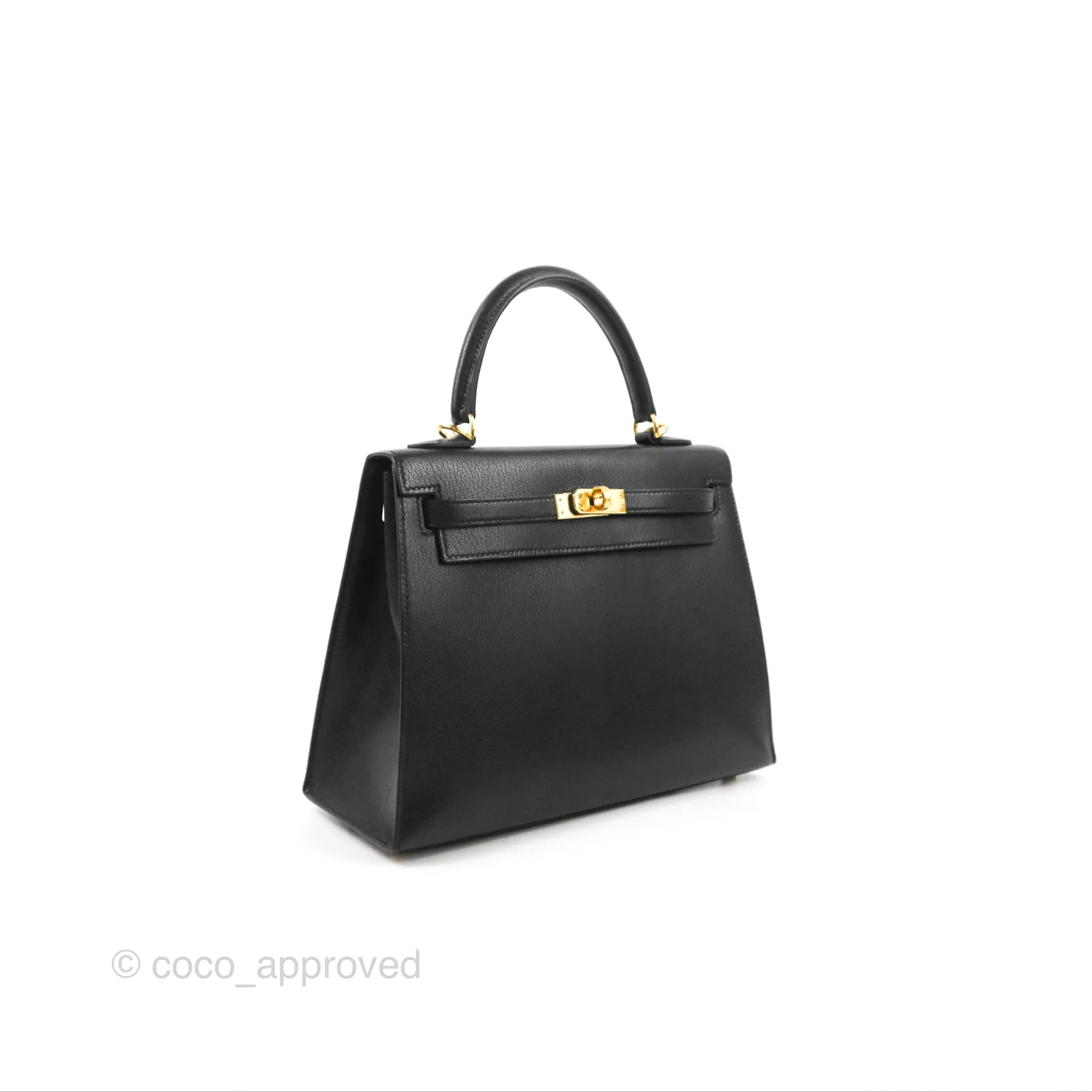 Hermes Kelly Sellier 25 Black Chevre Chamkila Gold Hardware