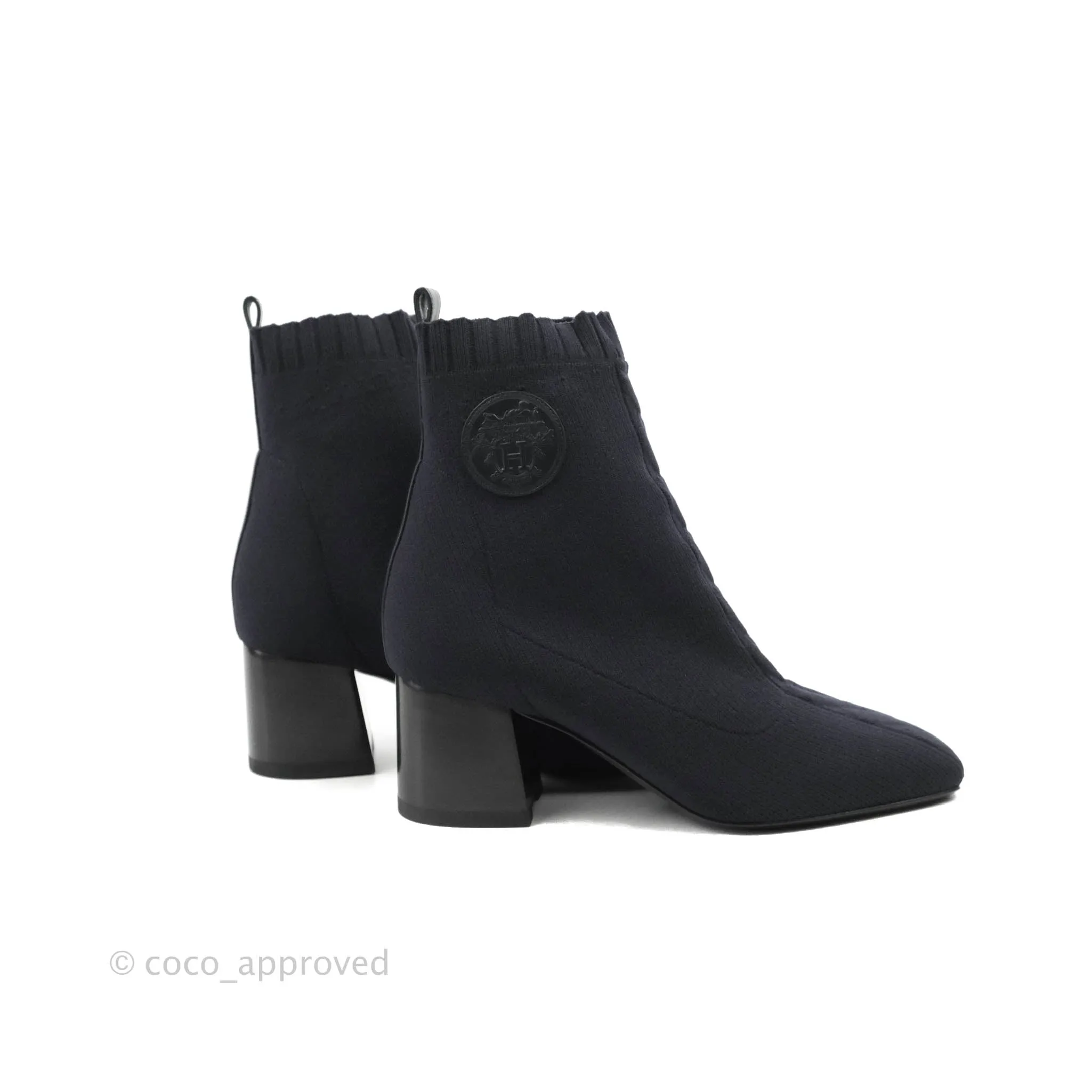 Hermes Knit Calfskin Volver 60 Ankle Boots Black
