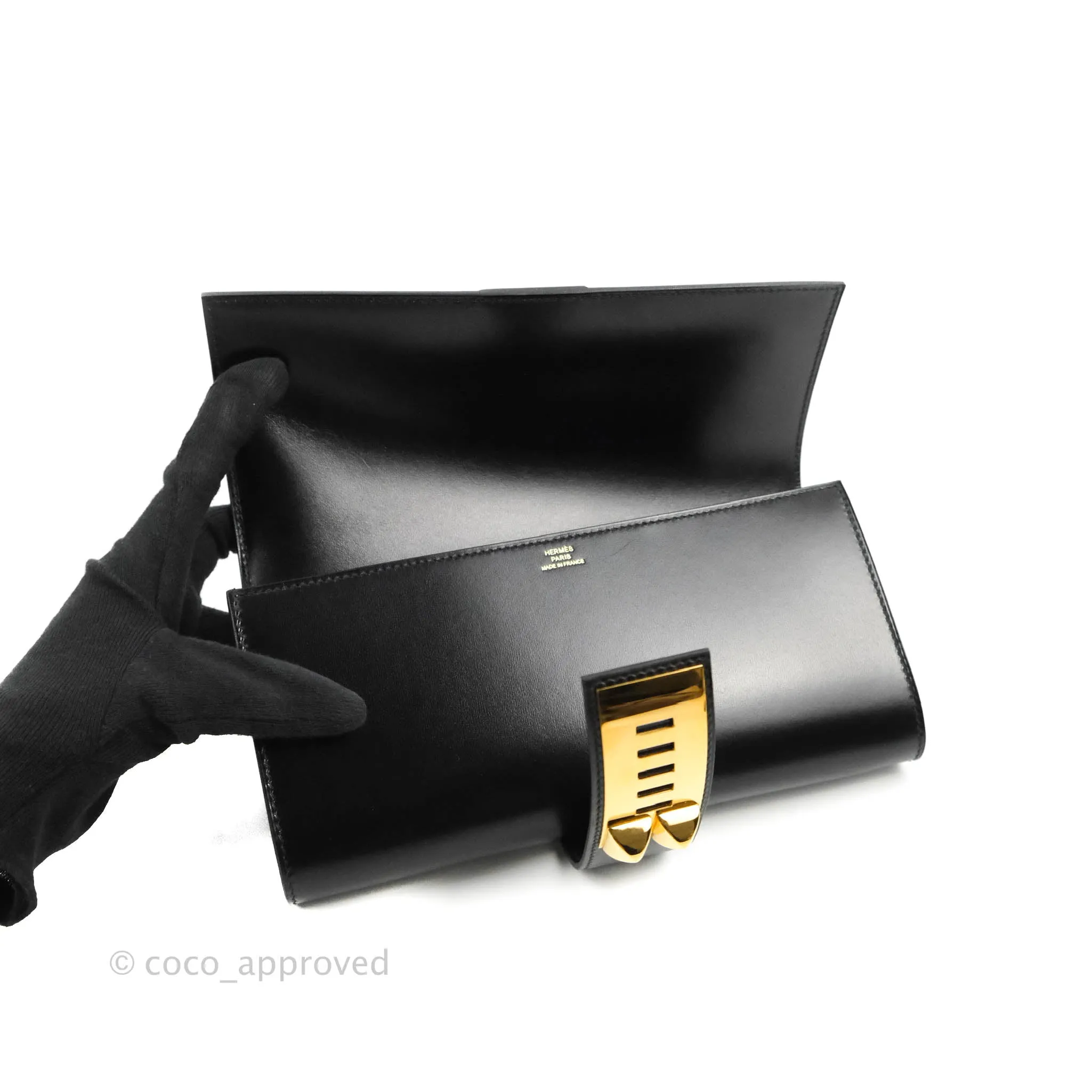 Hermes Medor 23 Clutch Black Box Leather Gold Hardware