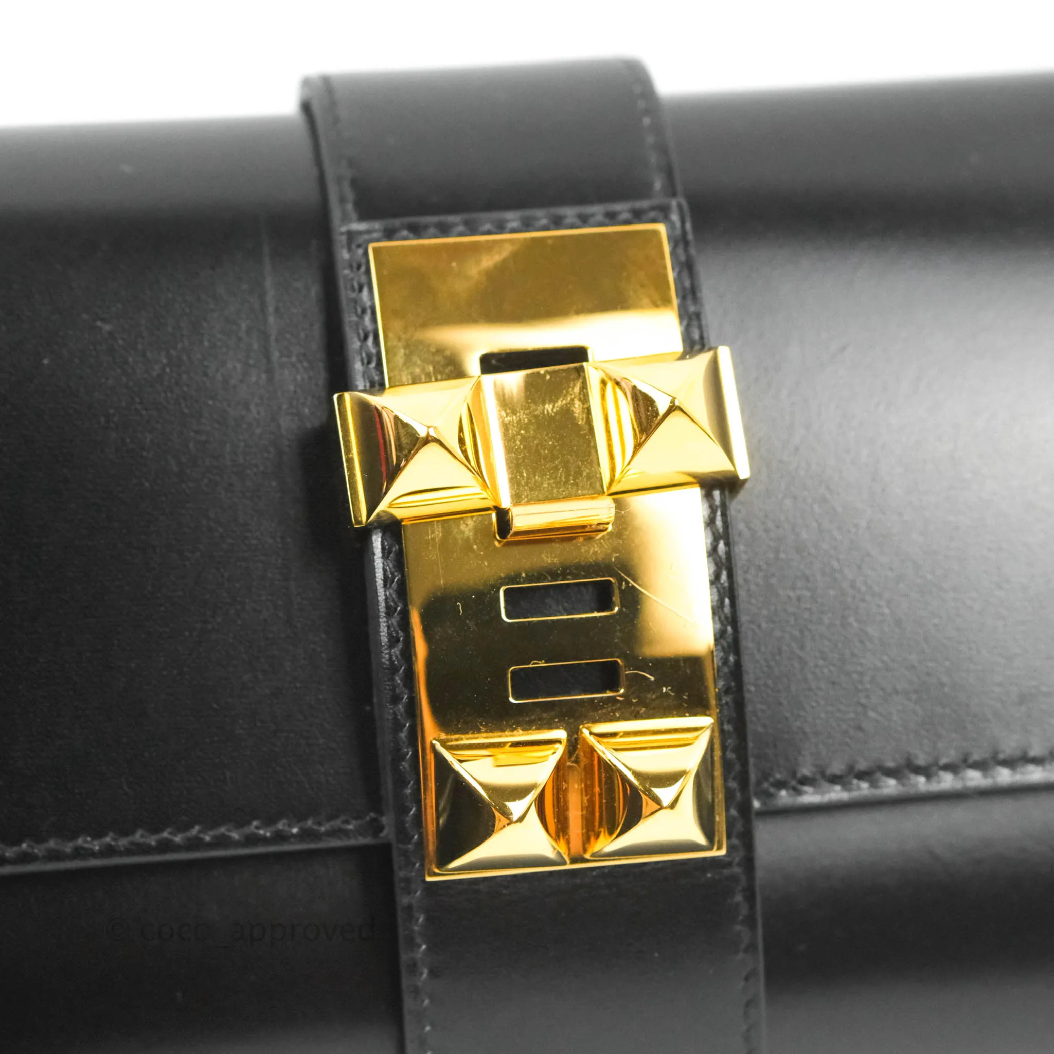Hermes Medor 23 Clutch Black Box Leather Gold Hardware