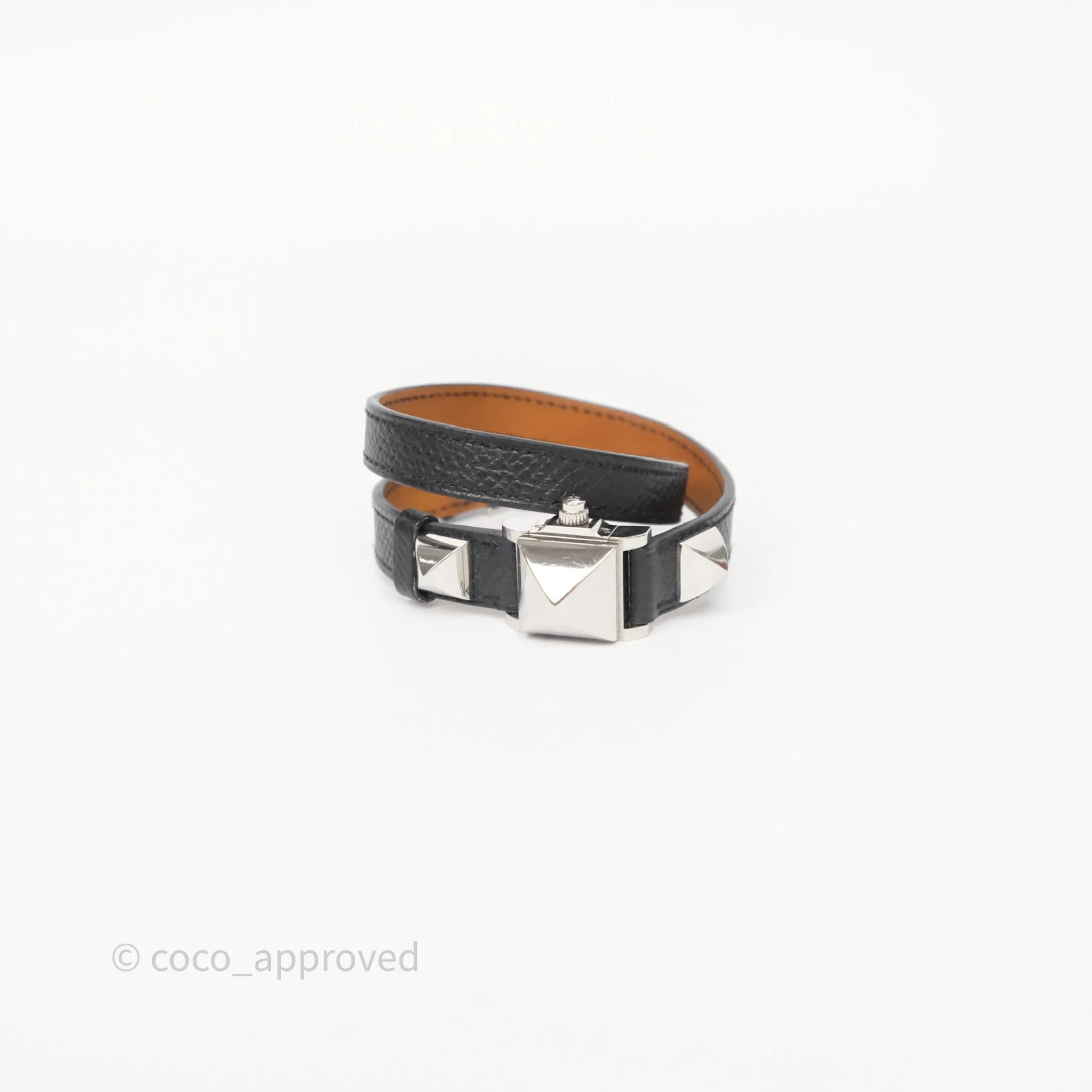 Hermes Medor Watch Mini Model Black Double Strap & Orange Strap