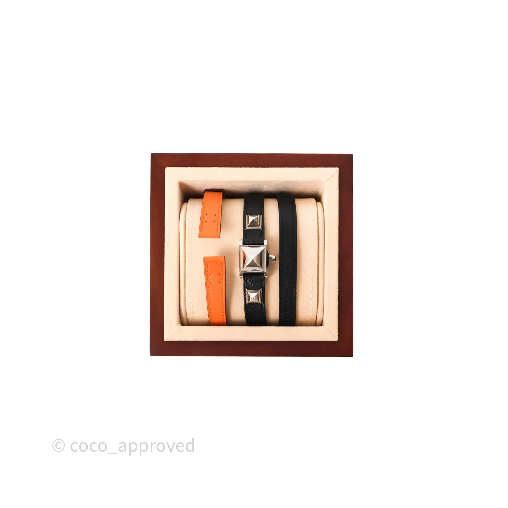 Hermes Medor Watch Mini Model Black Double Strap & Orange Strap