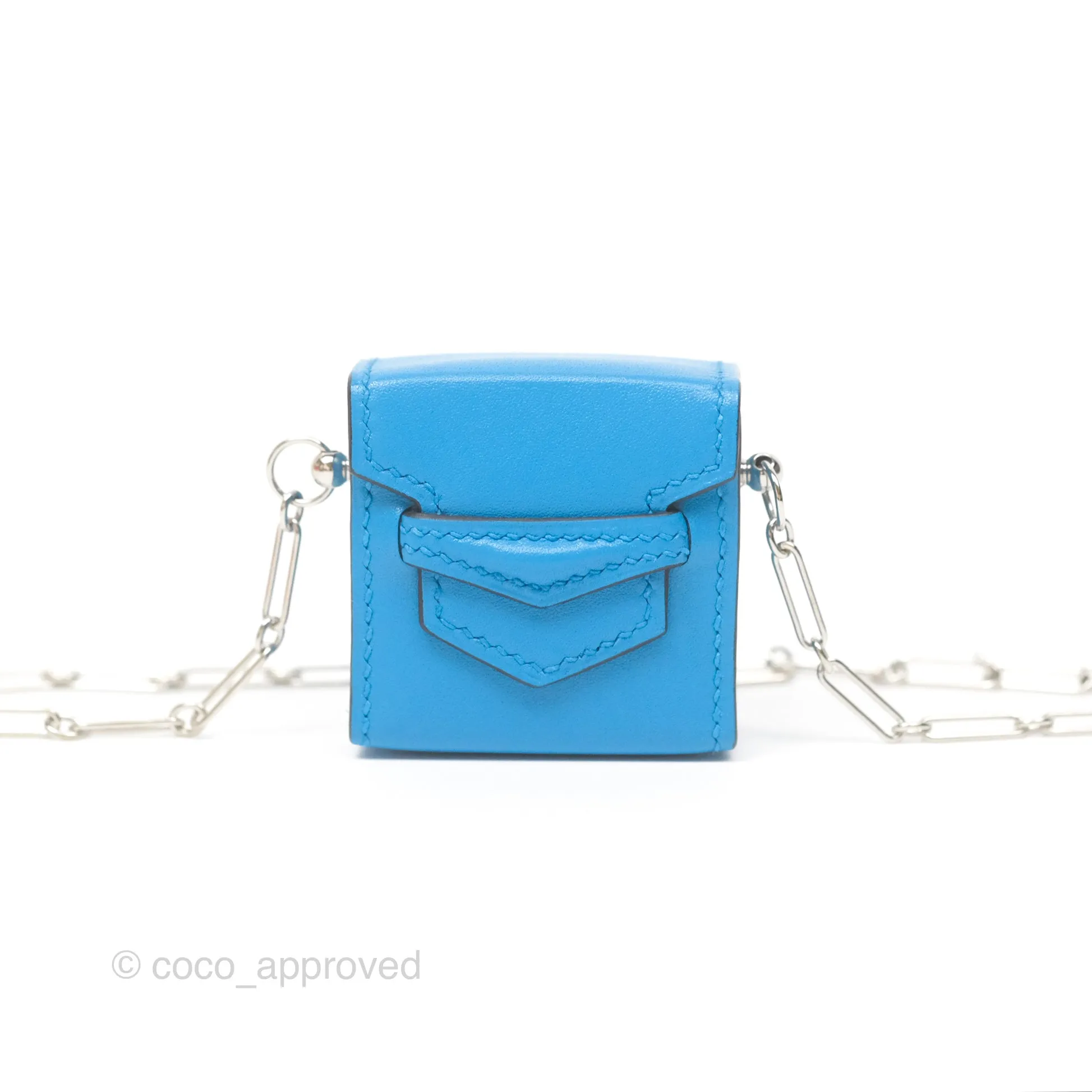 Hermes Micro Paperclip Chain Bag Blue