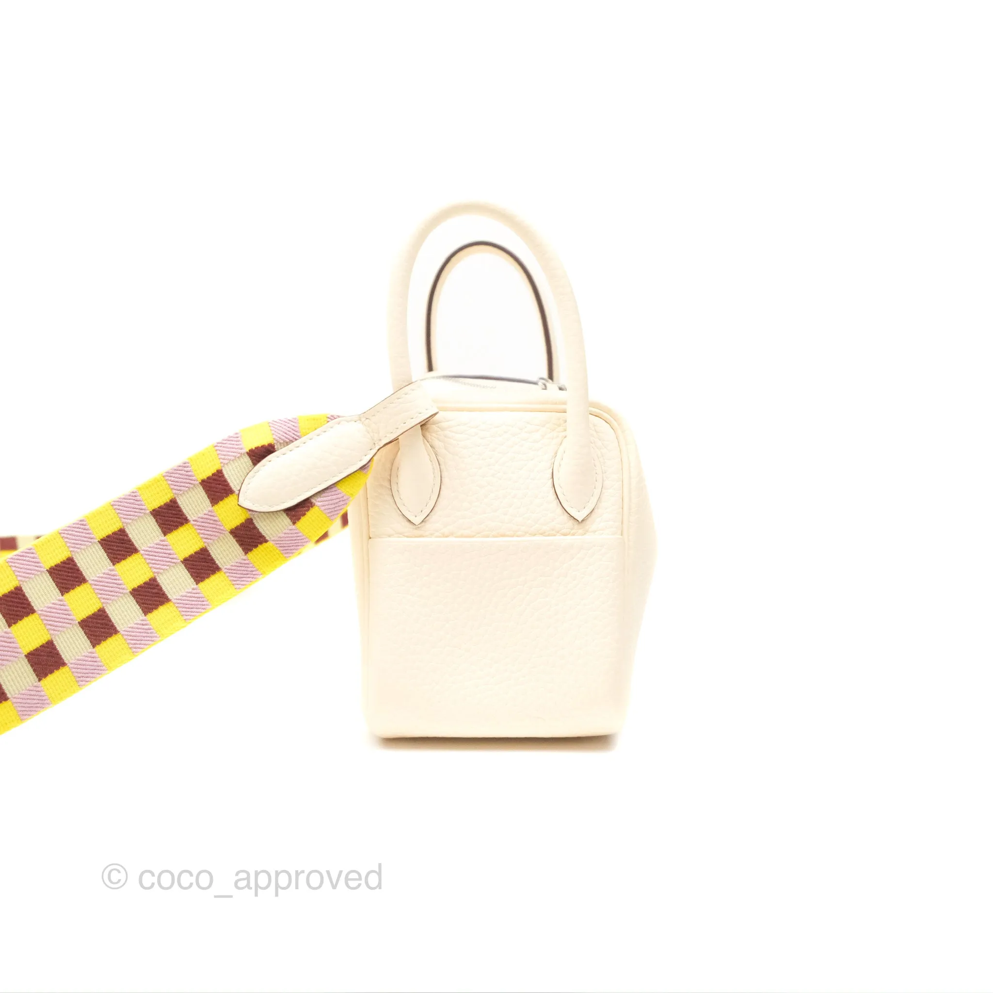 Hermes Mini Lindy Nata I2 Clemence Maxi Quadrille Lime/Mauve sylvestre Toile Palladium Hardware