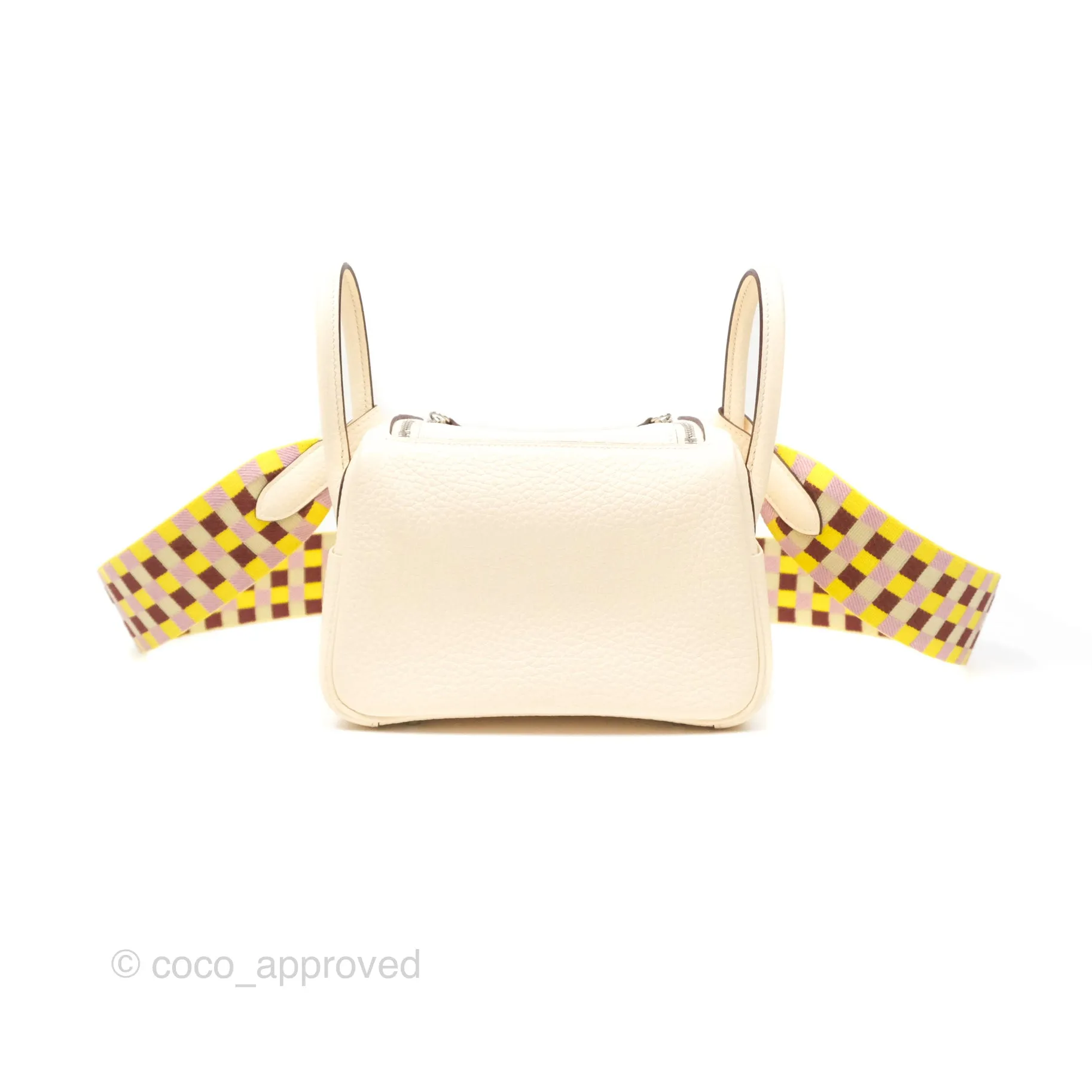 Hermes Mini Lindy Nata I2 Clemence Maxi Quadrille Lime/Mauve sylvestre Toile Palladium Hardware
