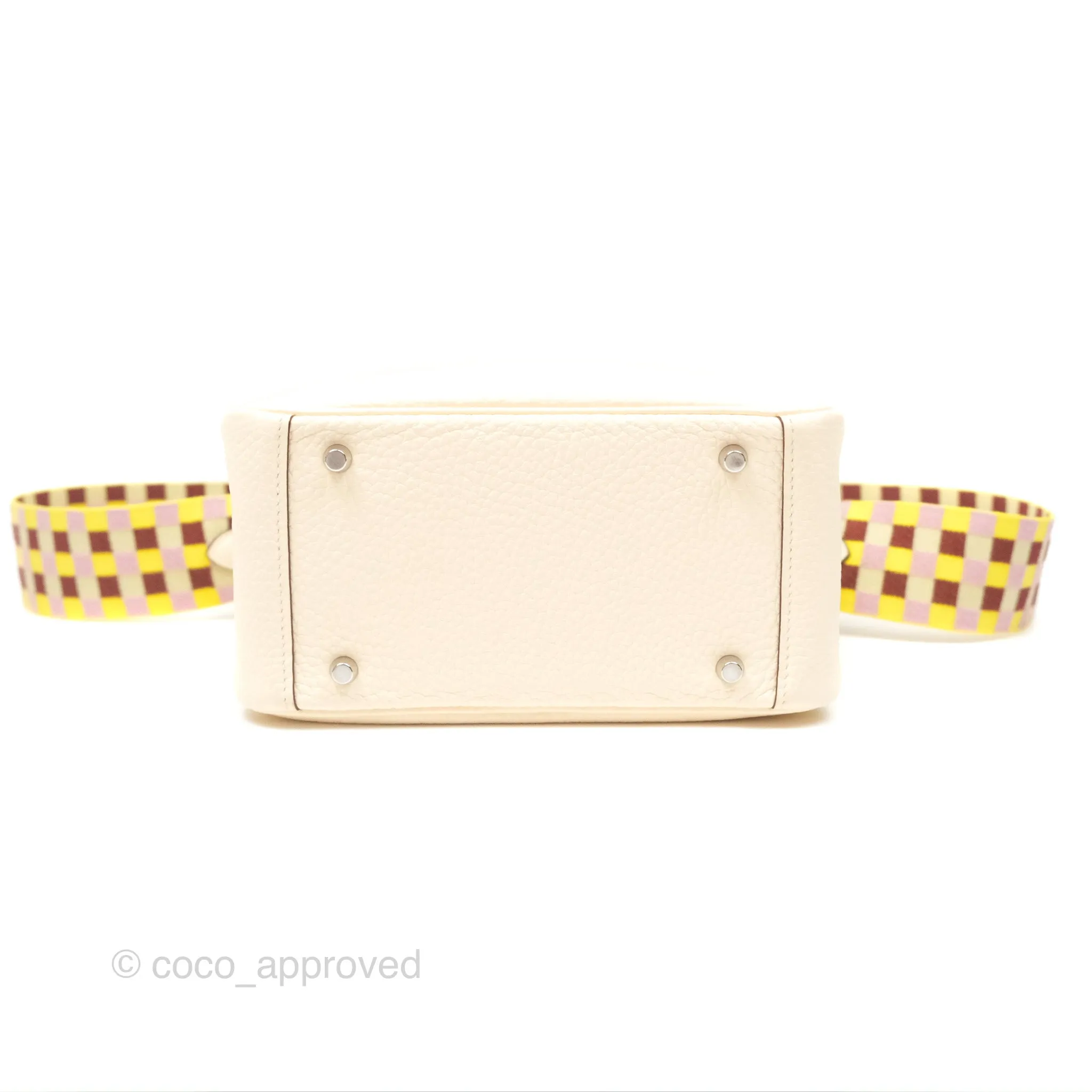 Hermes Mini Lindy Nata I2 Clemence Maxi Quadrille Lime/Mauve sylvestre Toile Palladium Hardware