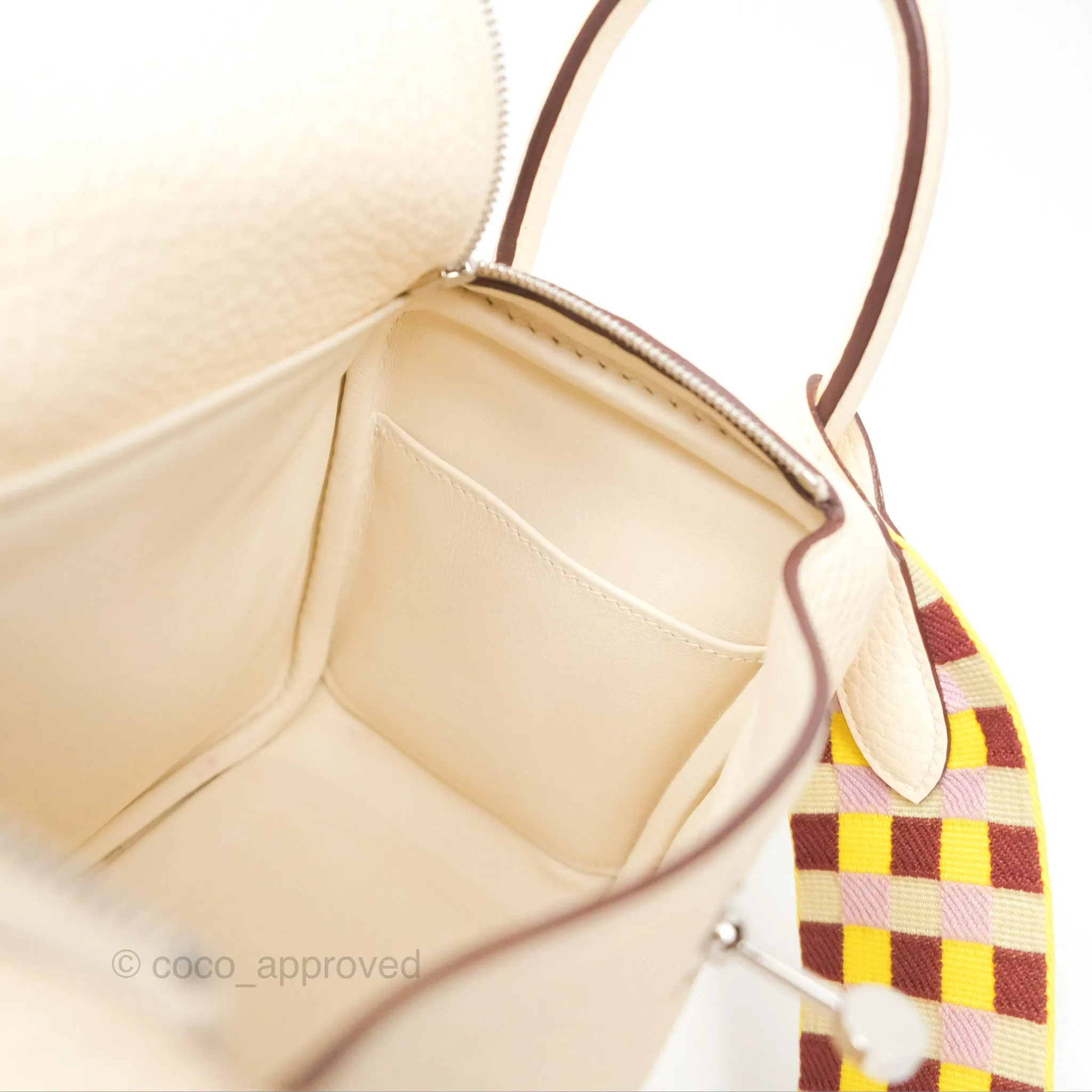 Hermes Mini Lindy Nata I2 Clemence Maxi Quadrille Lime/Mauve sylvestre Toile Palladium Hardware