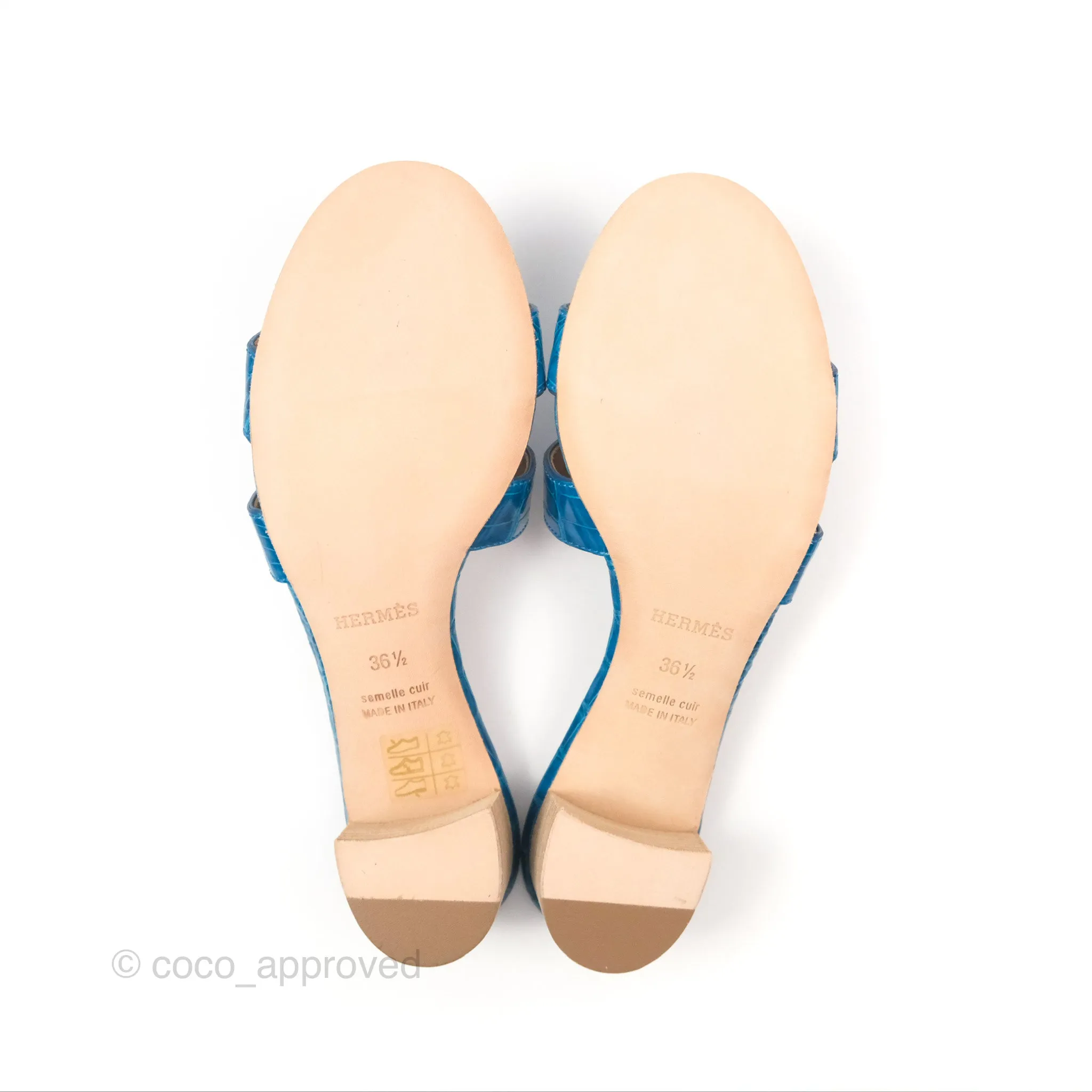 Hermes Oasis Sandals Croc Bleu Lzmir Size 36.5