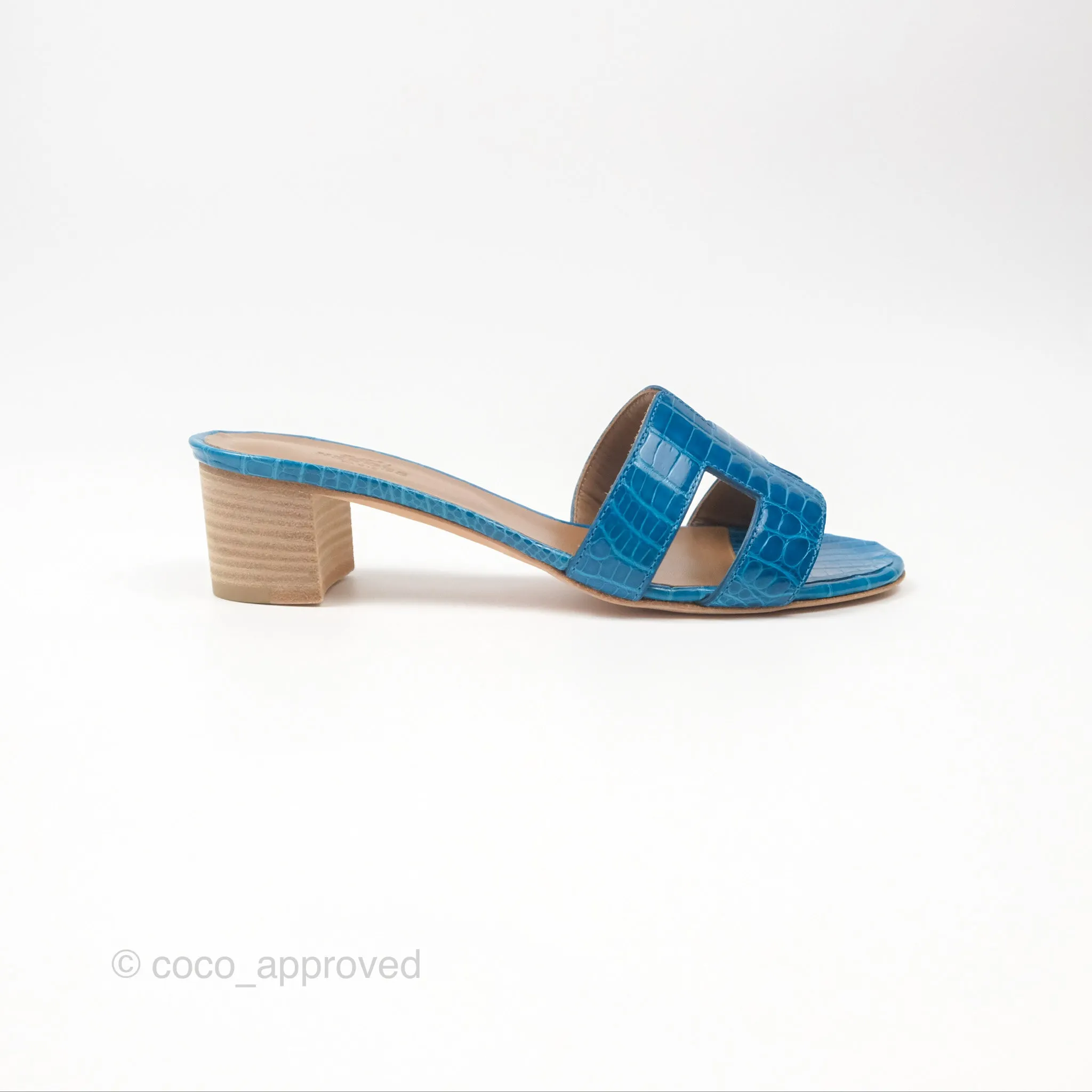 Hermes Oasis Sandals Croc Bleu Lzmir Size 36.5