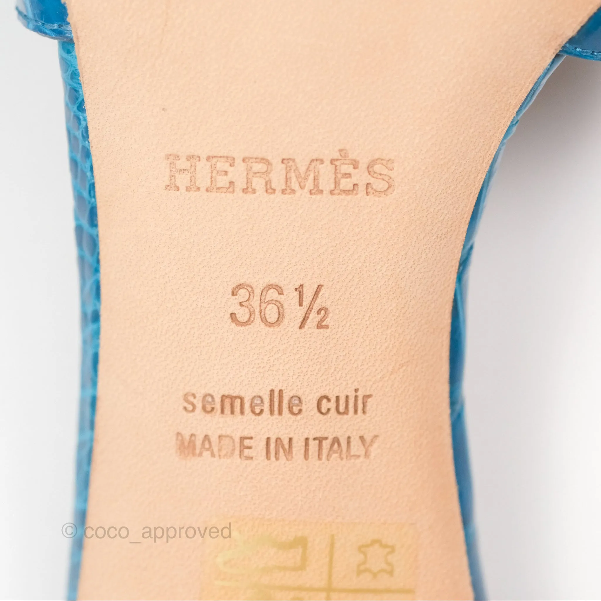 Hermes Oasis Sandals Croc Bleu Lzmir Size 36.5