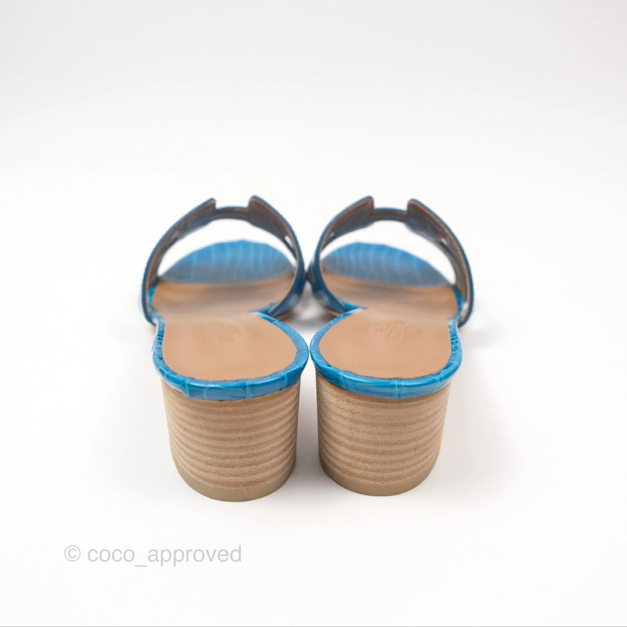 Hermes Oasis Sandals Croc Bleu Lzmir Size 36.5