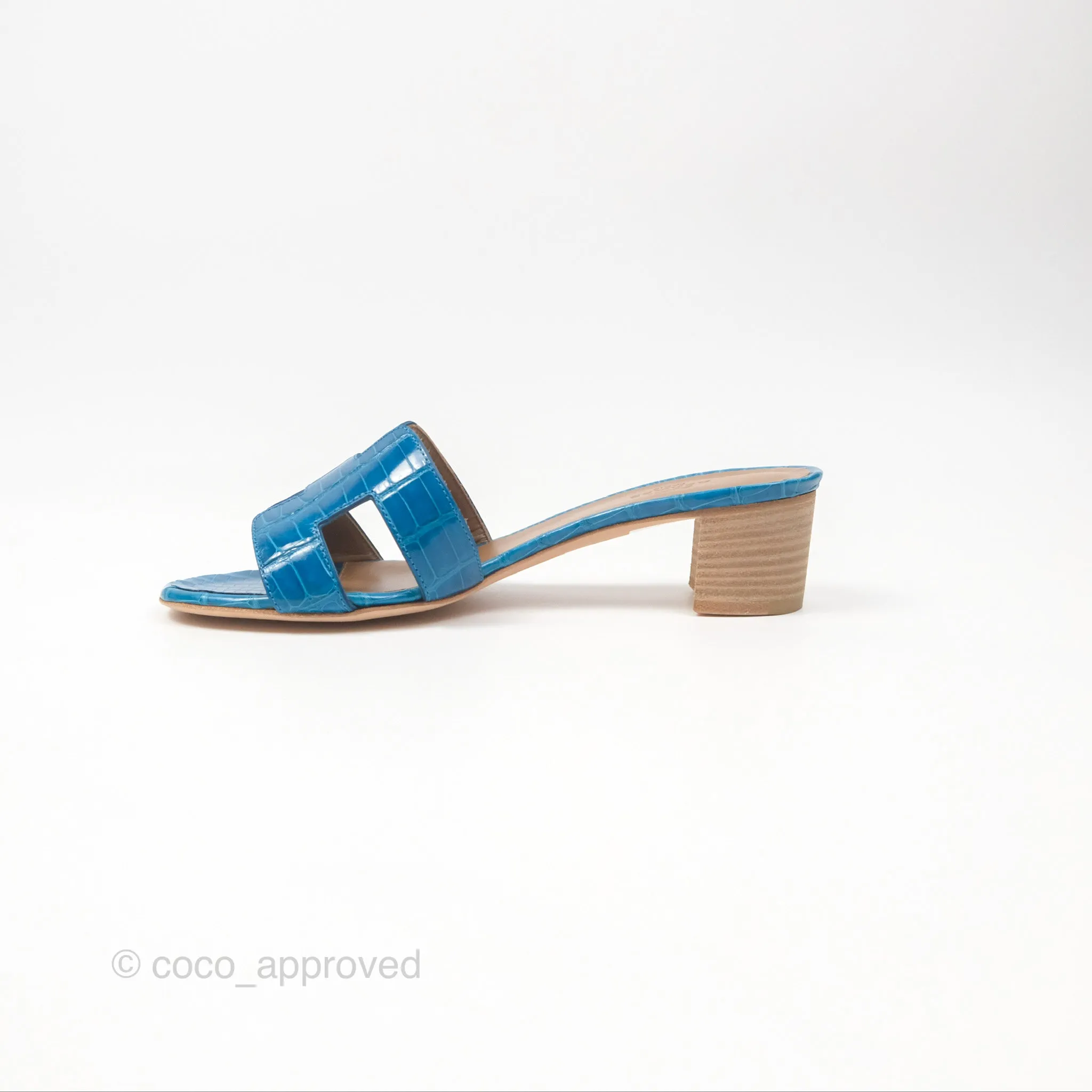 Hermes Oasis Sandals Croc Bleu Lzmir Size 36.5
