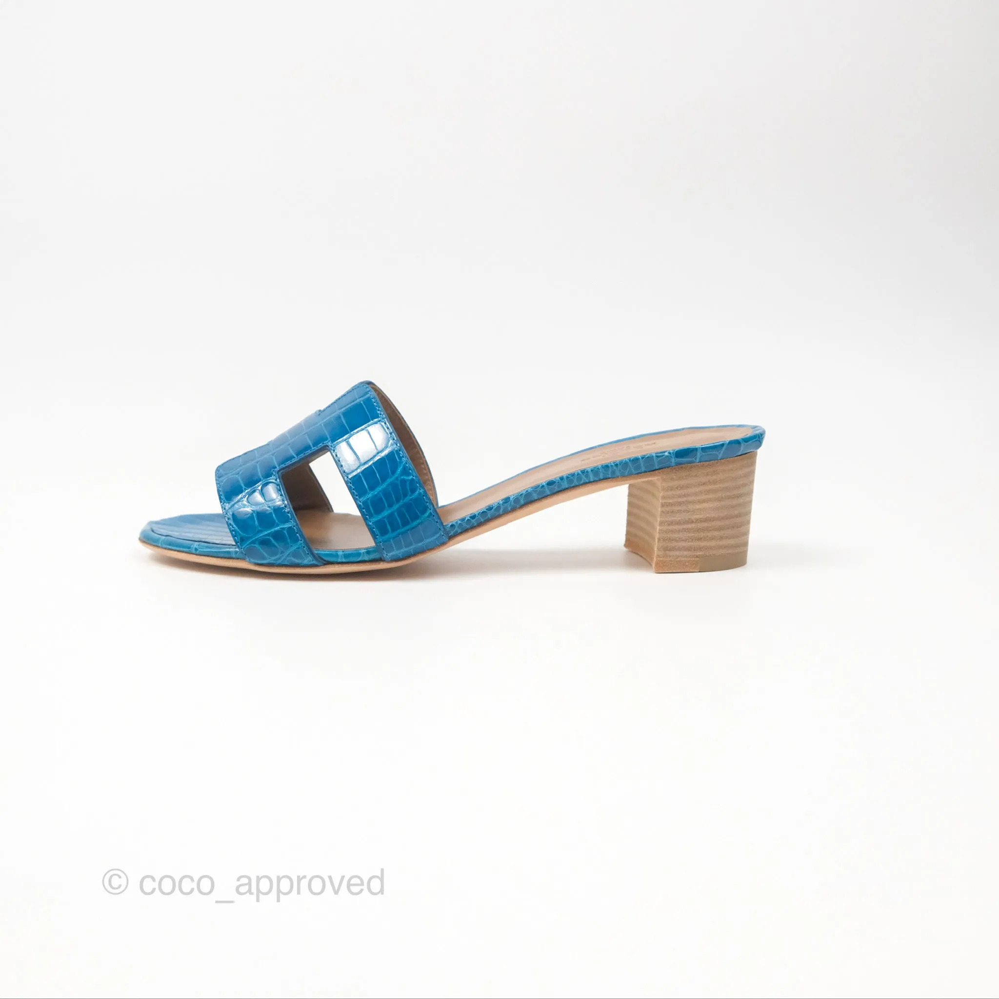 Hermes Oasis Sandals Croc Bleu Lzmir Size 36.5