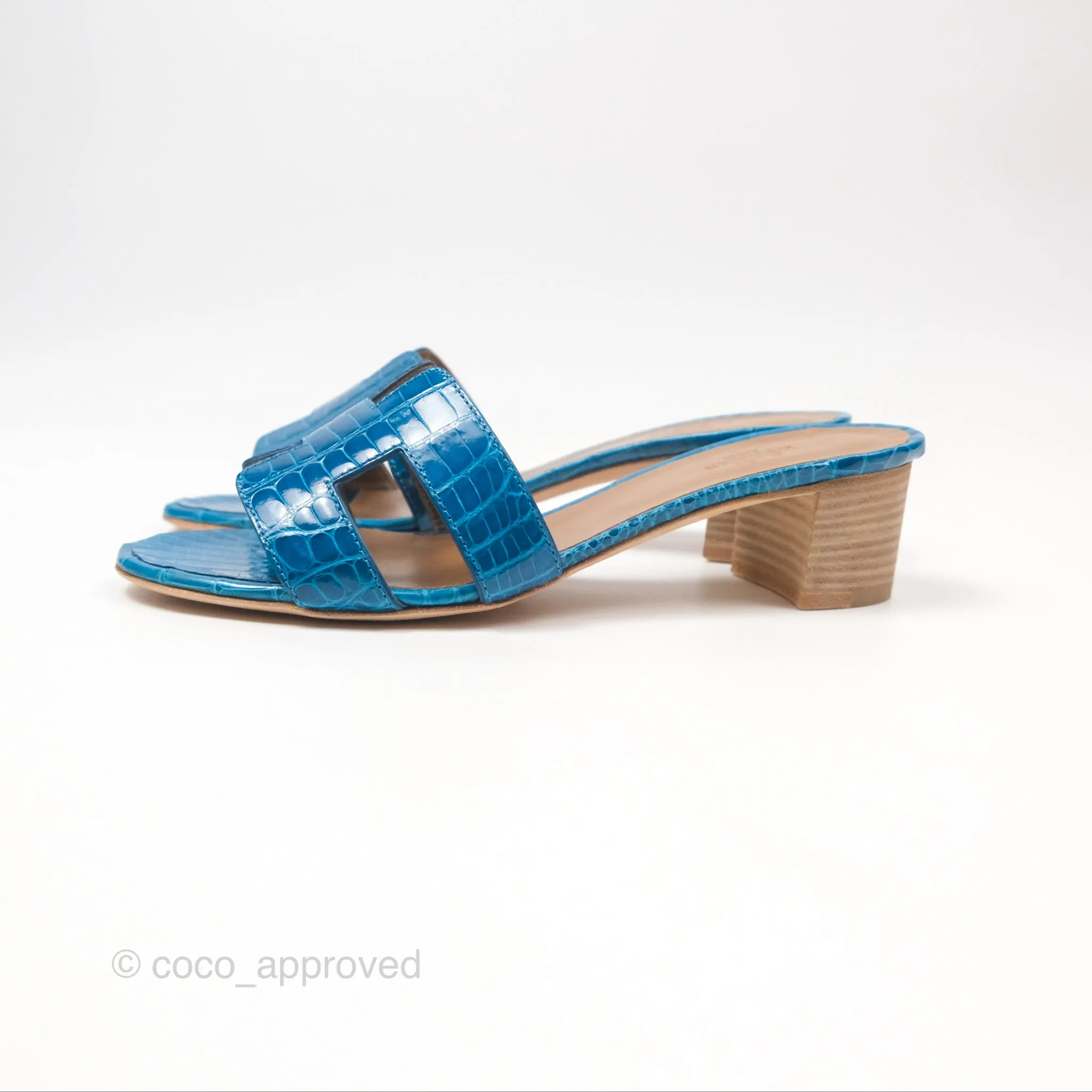 Hermes Oasis Sandals Croc Bleu Lzmir Size 36.5
