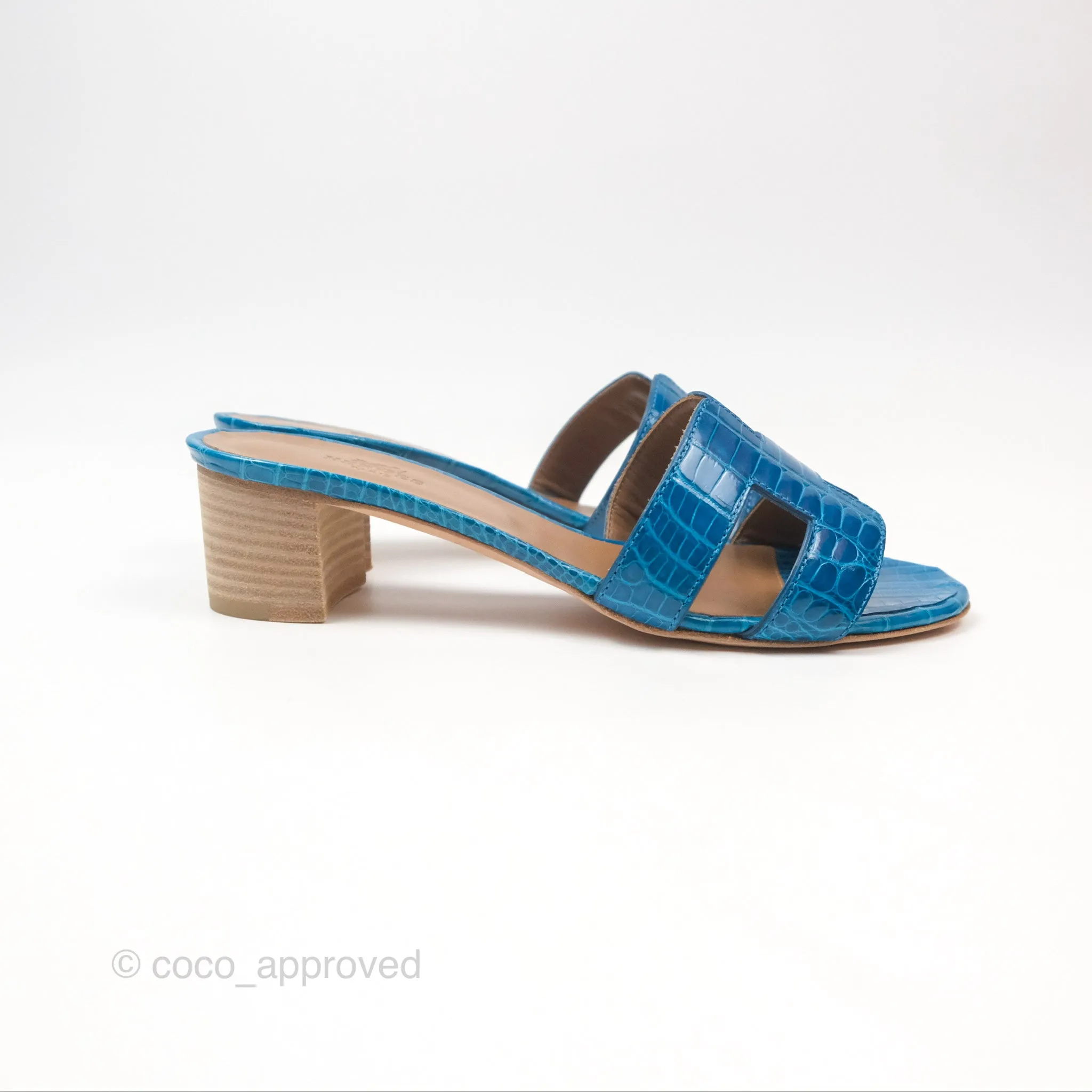 Hermes Oasis Sandals Croc Bleu Lzmir Size 36.5
