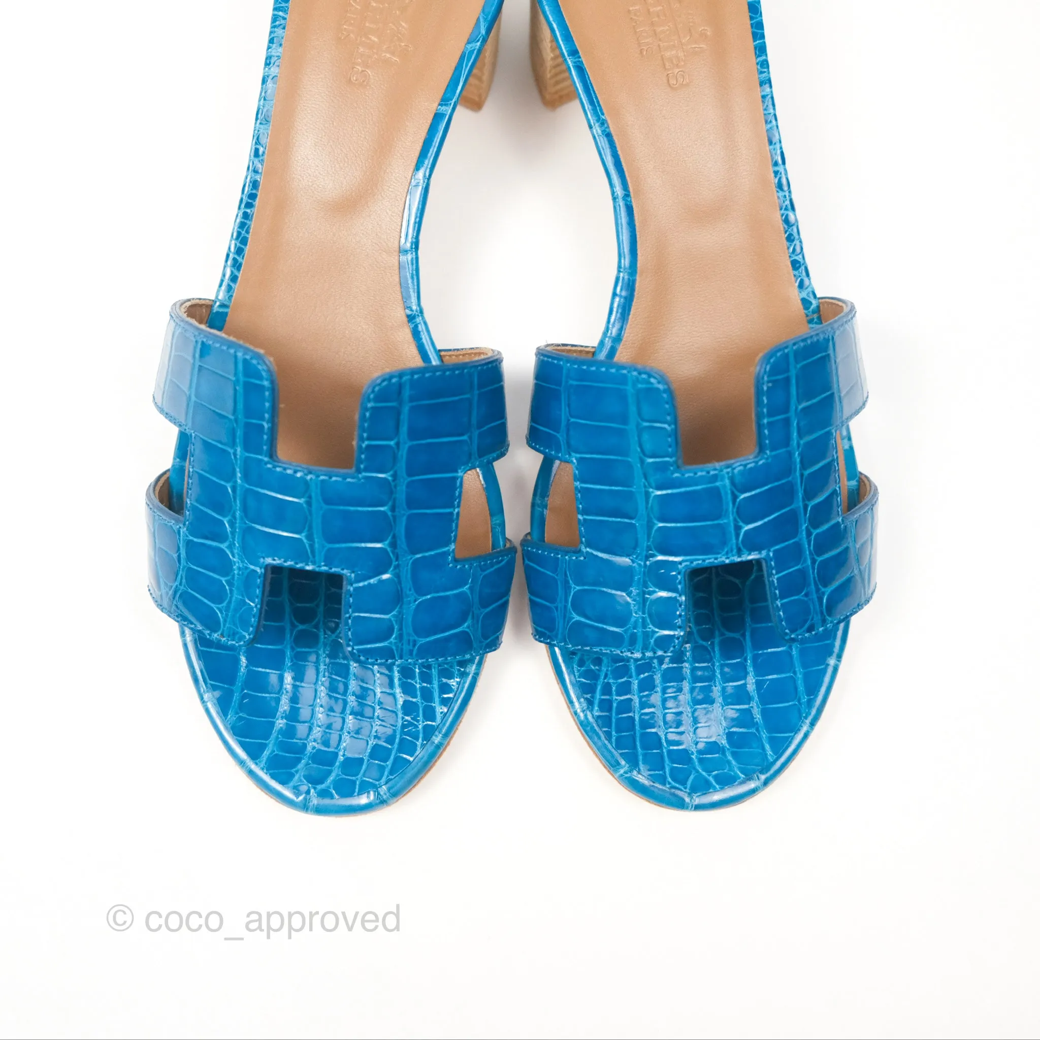 Hermes Oasis Sandals Croc Bleu Lzmir Size 36.5
