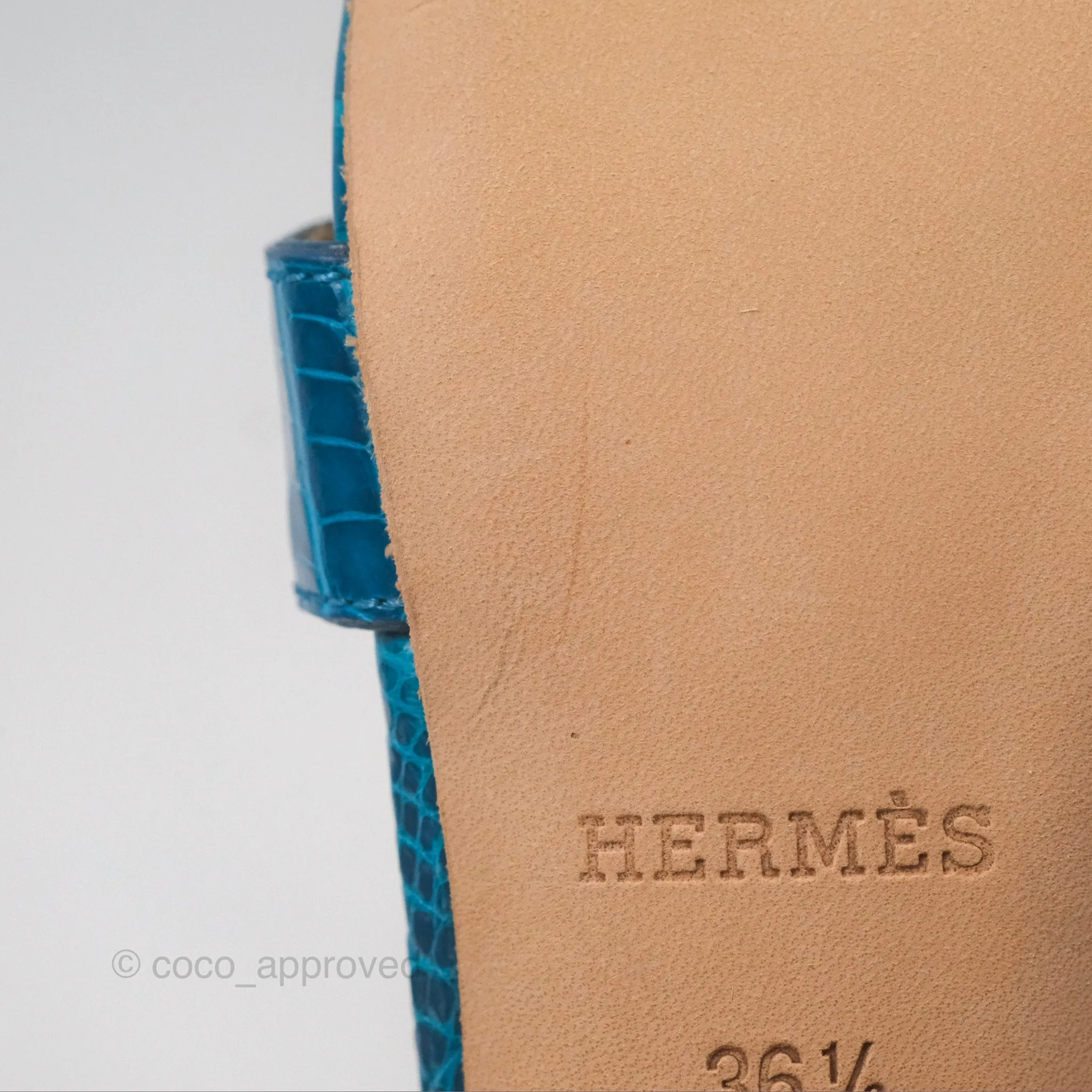 Hermes Oasis Sandals Croc Bleu Lzmir Size 36.5