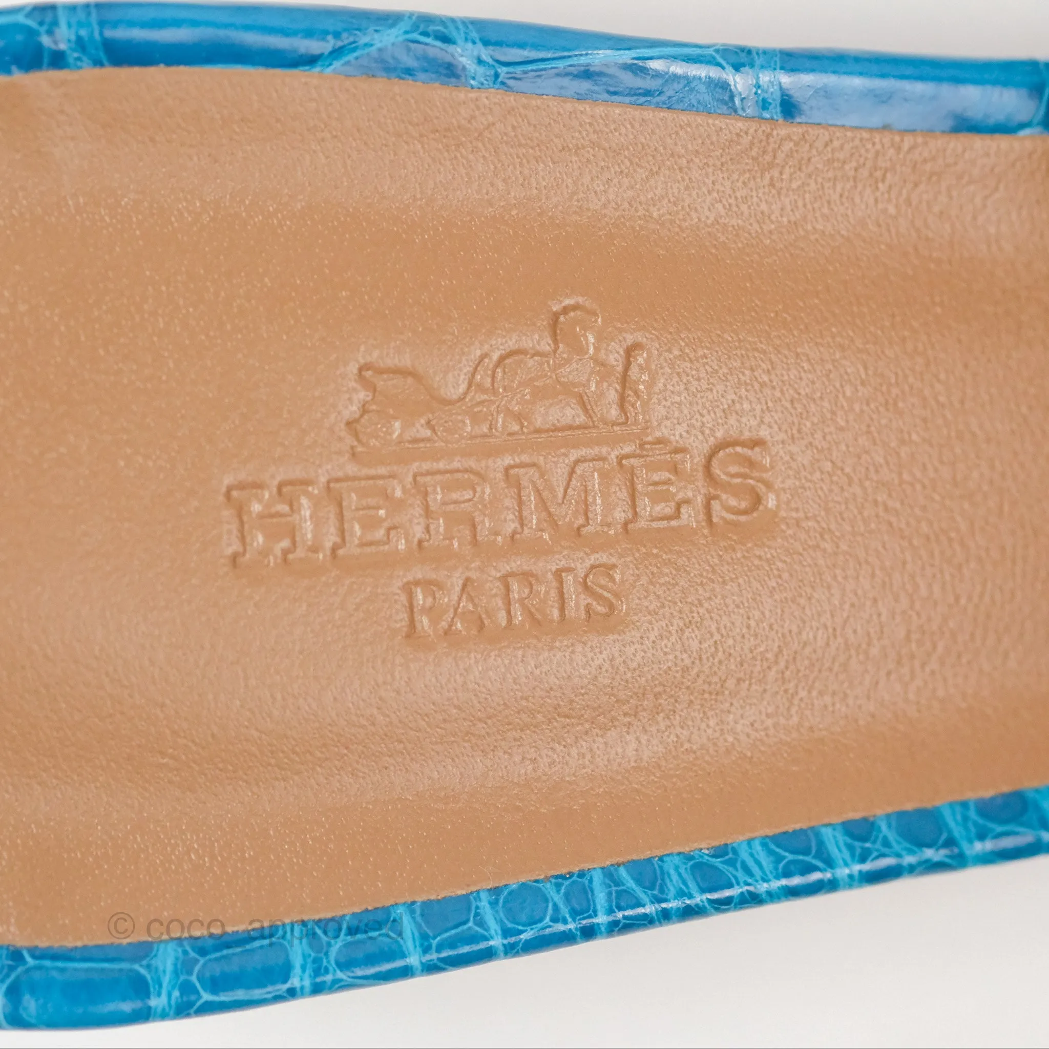 Hermes Oasis Sandals Croc Bleu Lzmir Size 36.5