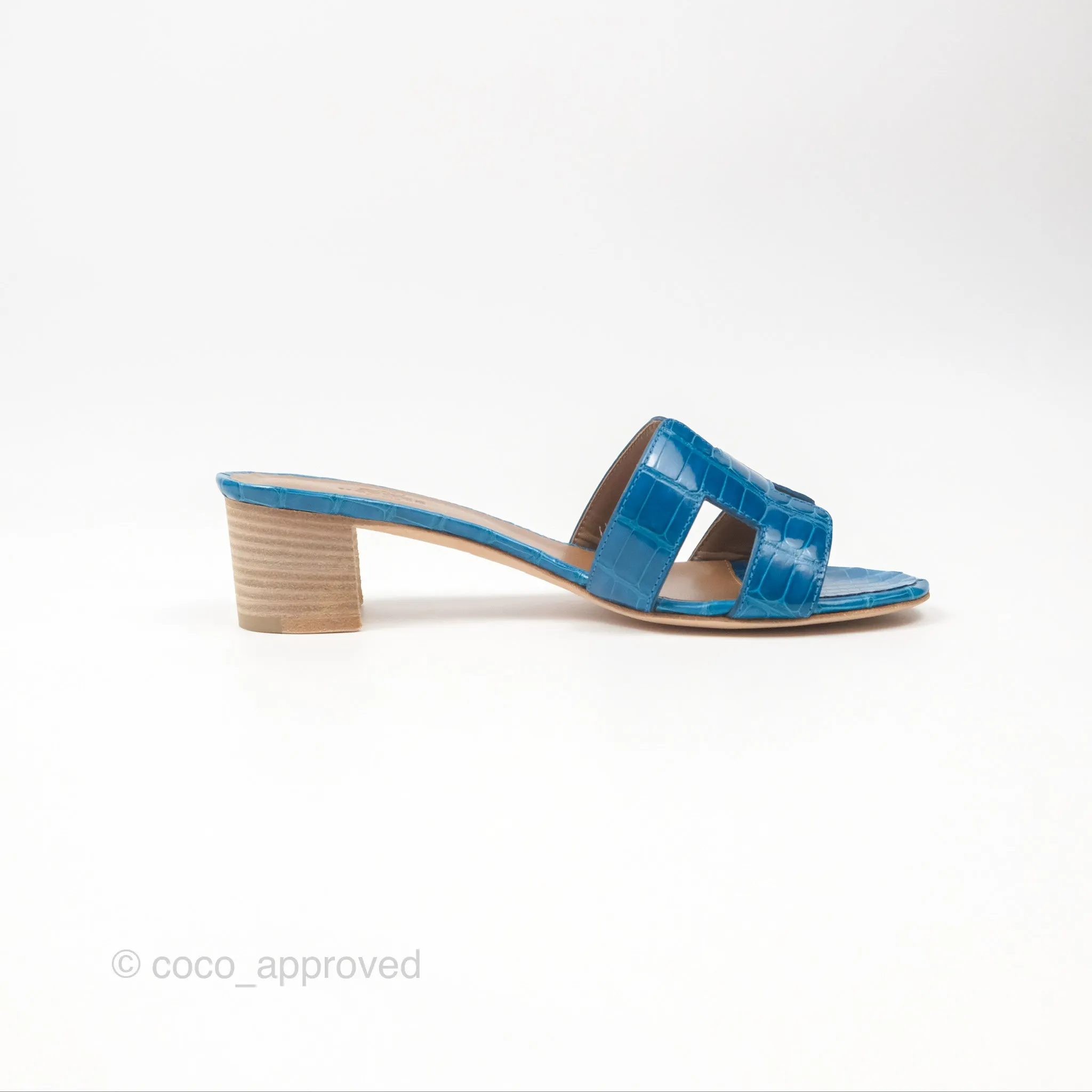 Hermes Oasis Sandals Croc Bleu Lzmir Size 36.5
