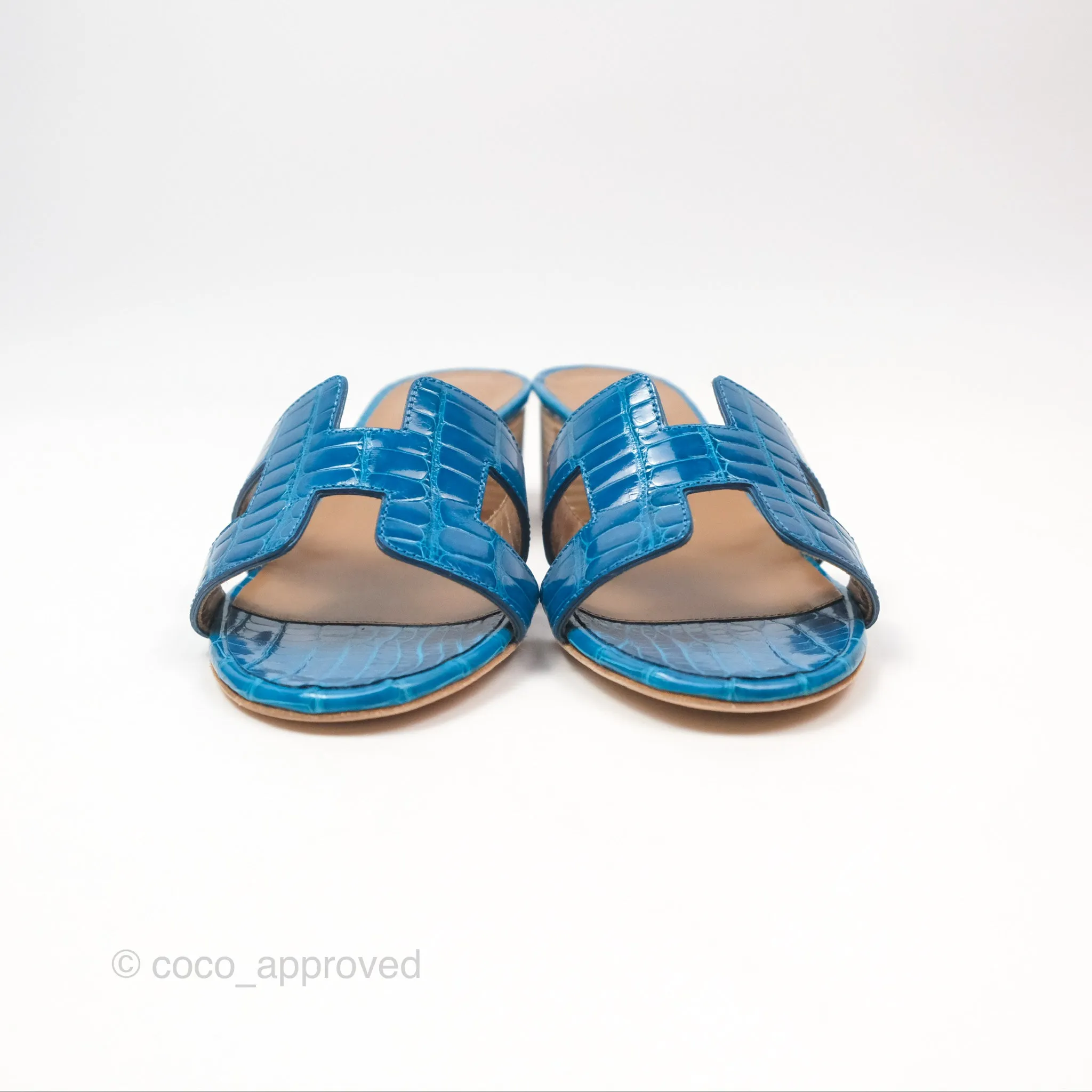 Hermes Oasis Sandals Croc Bleu Lzmir Size 36.5