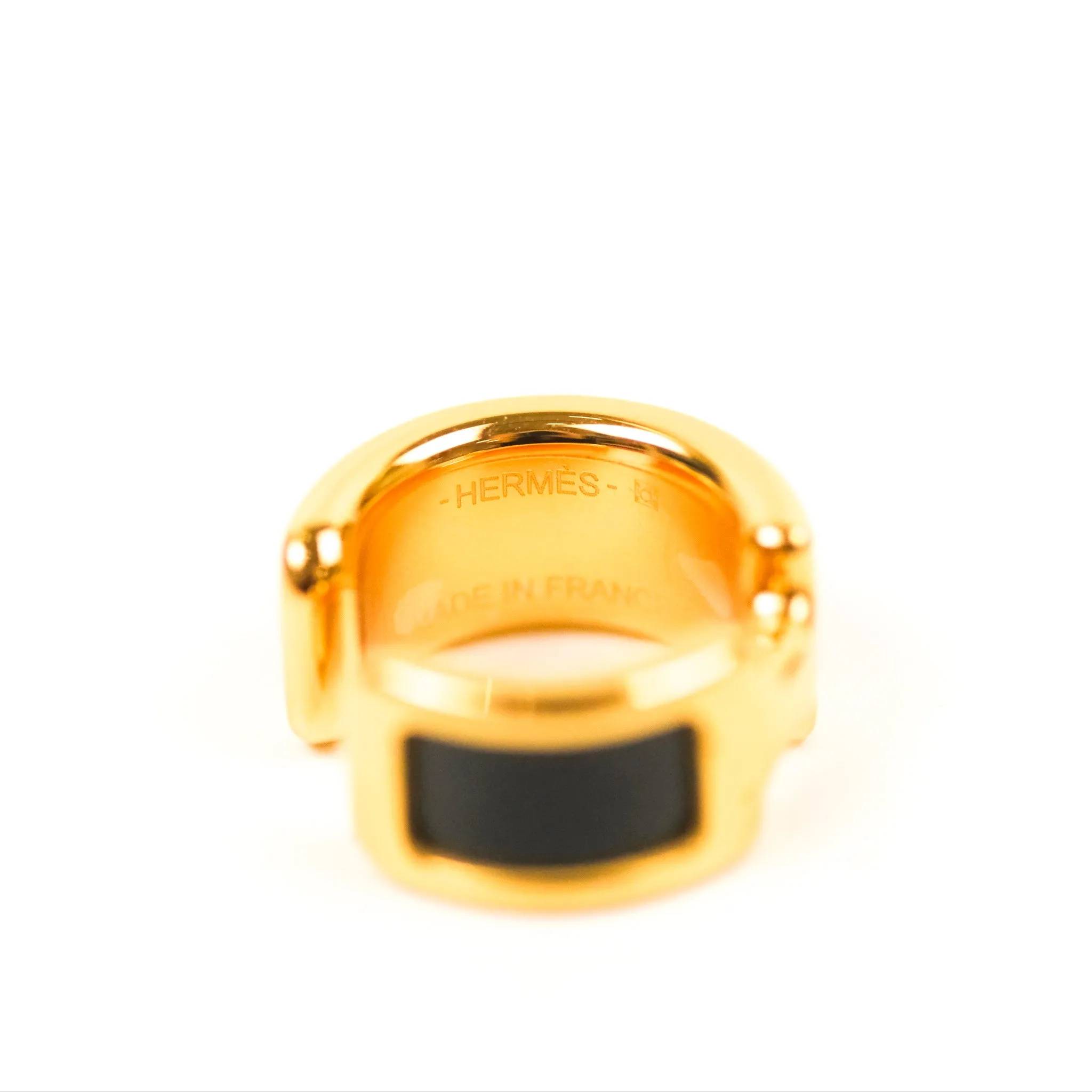 Hermes Olympe Ear Cuff Small Model Black Box Calfskin Gold