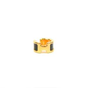 Hermes Olympe Ear Cuff Small Model Black Box Calfskin Gold
