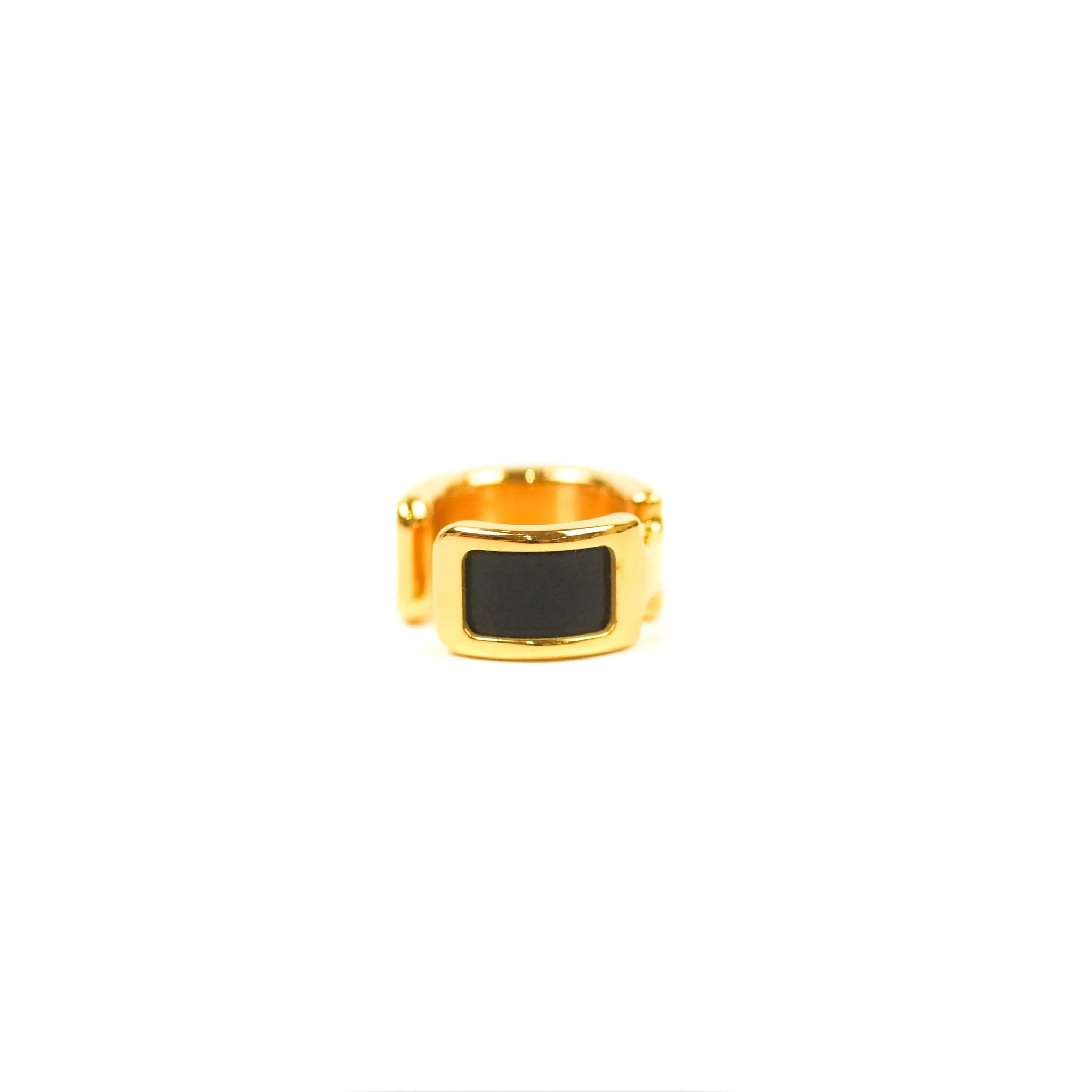 Hermes Olympe Ear Cuff Small Model Black Box Calfskin Gold