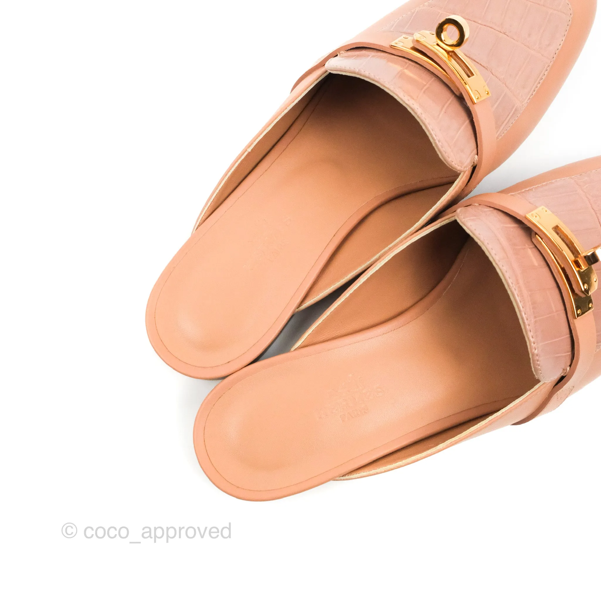 Hermes Oz Mule Calfskin/Niloticus Crocodile Leather Rose Gold Hardware Size 37