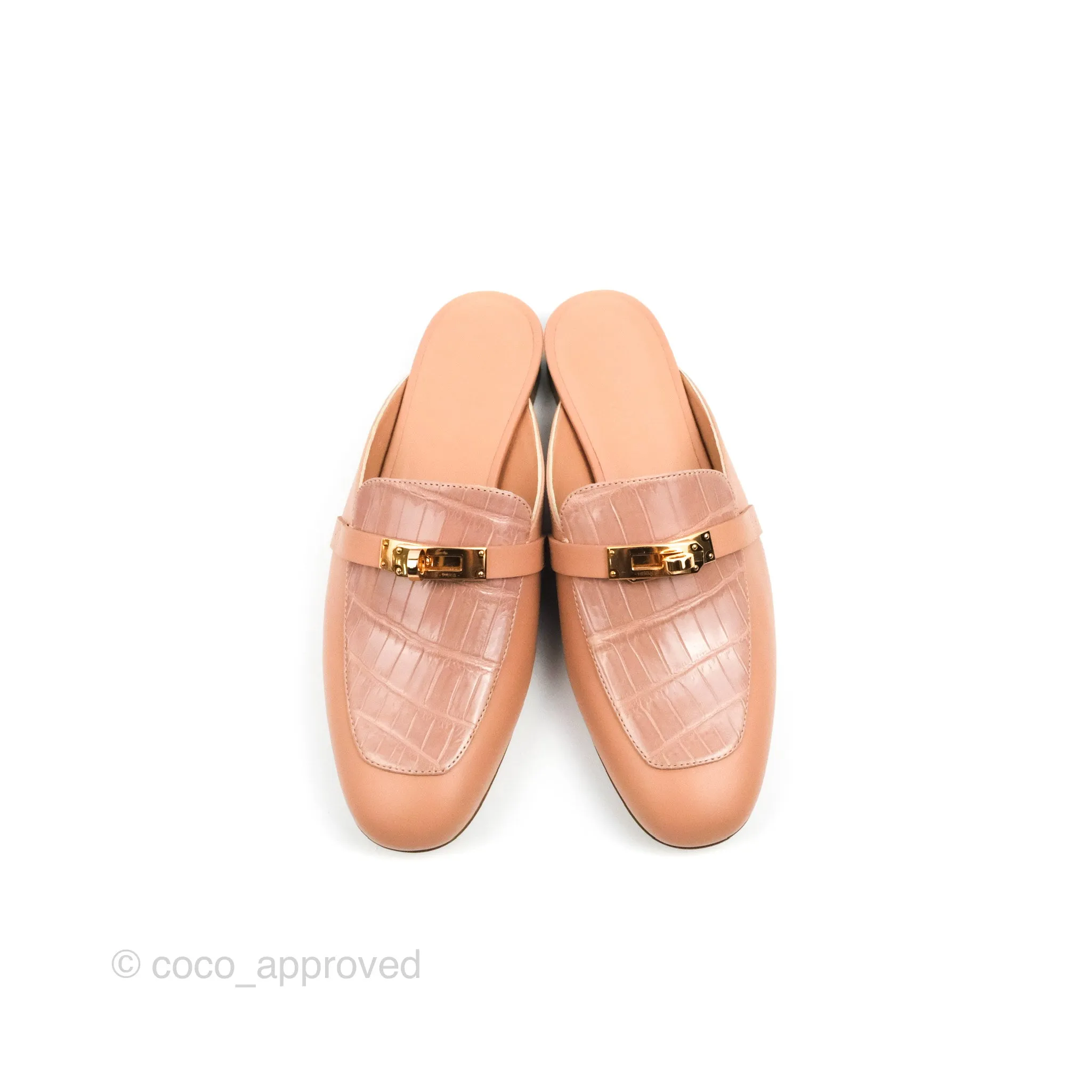 Hermes Oz Mule Calfskin/Niloticus Crocodile Leather Rose Gold Hardware Size 37