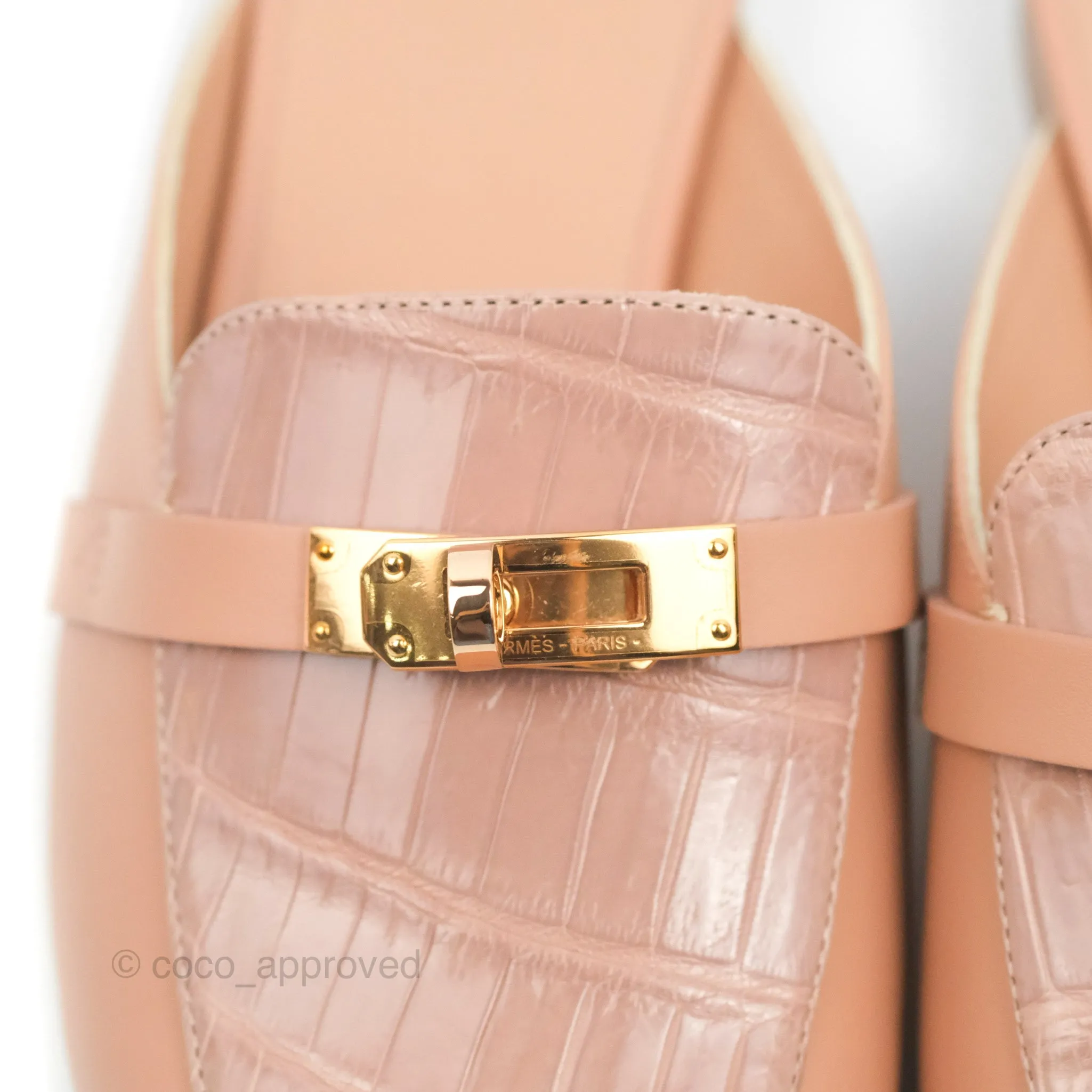 Hermes Oz Mule Calfskin/Niloticus Crocodile Leather Rose Gold Hardware Size 37