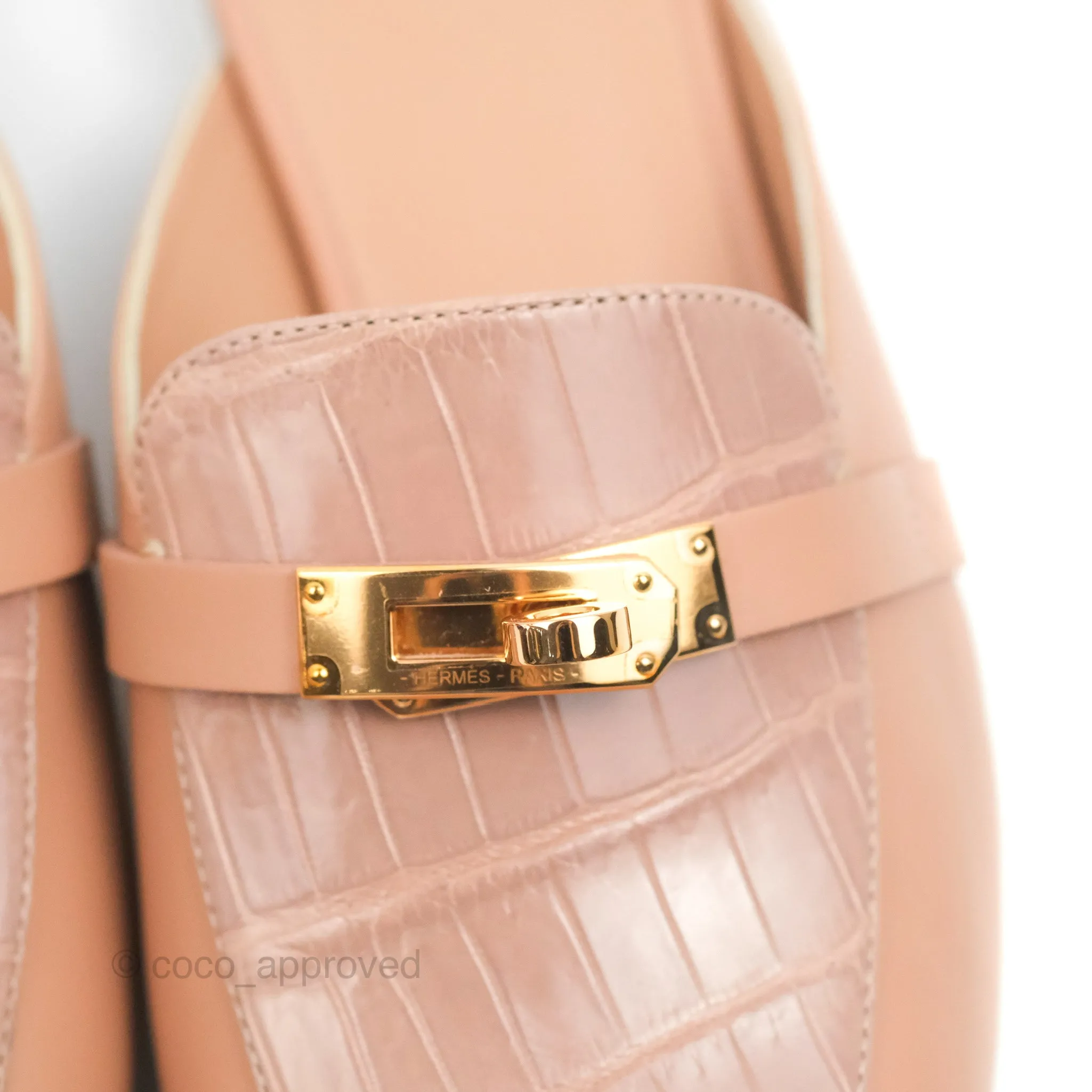 Hermes Oz Mule Calfskin/Niloticus Crocodile Leather Rose Gold Hardware Size 37