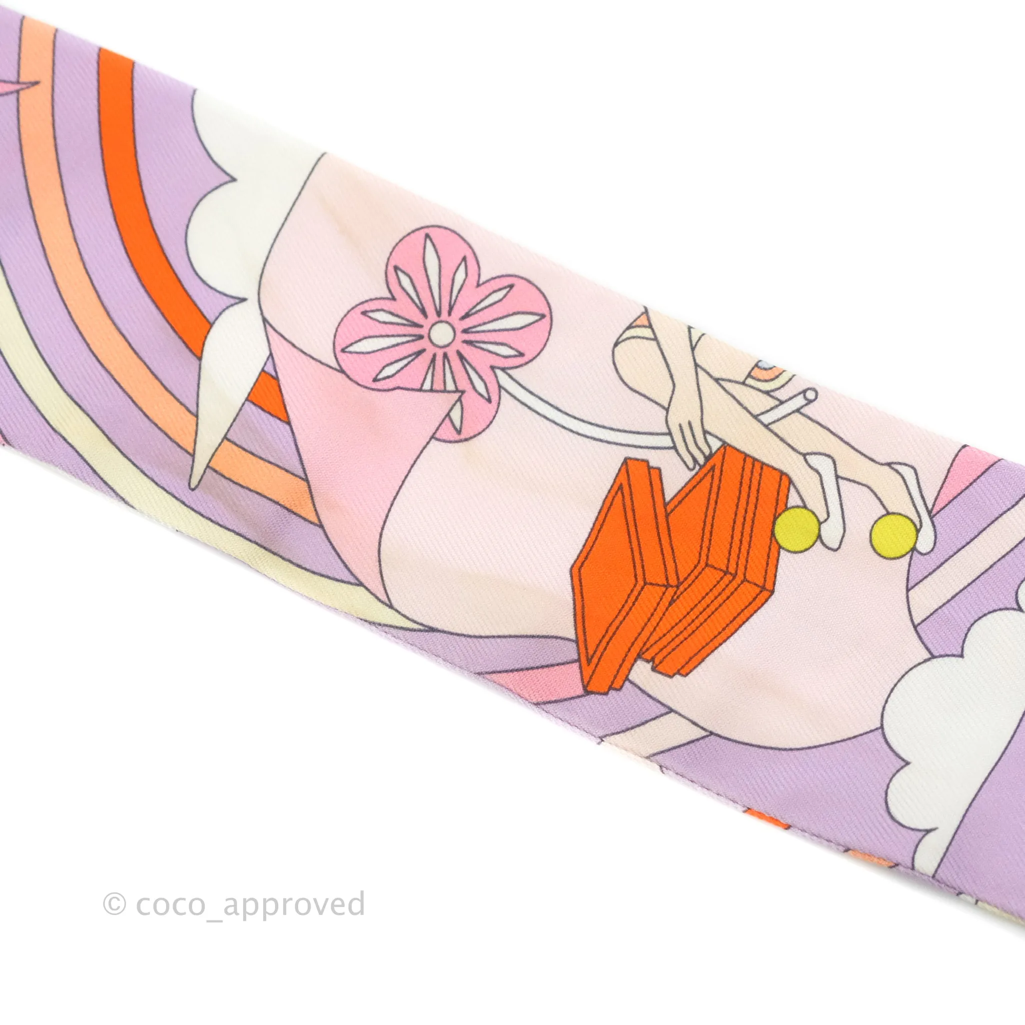 Hermes Silk Carres Volants Twilly Lilas/Rose Ple/ Orange