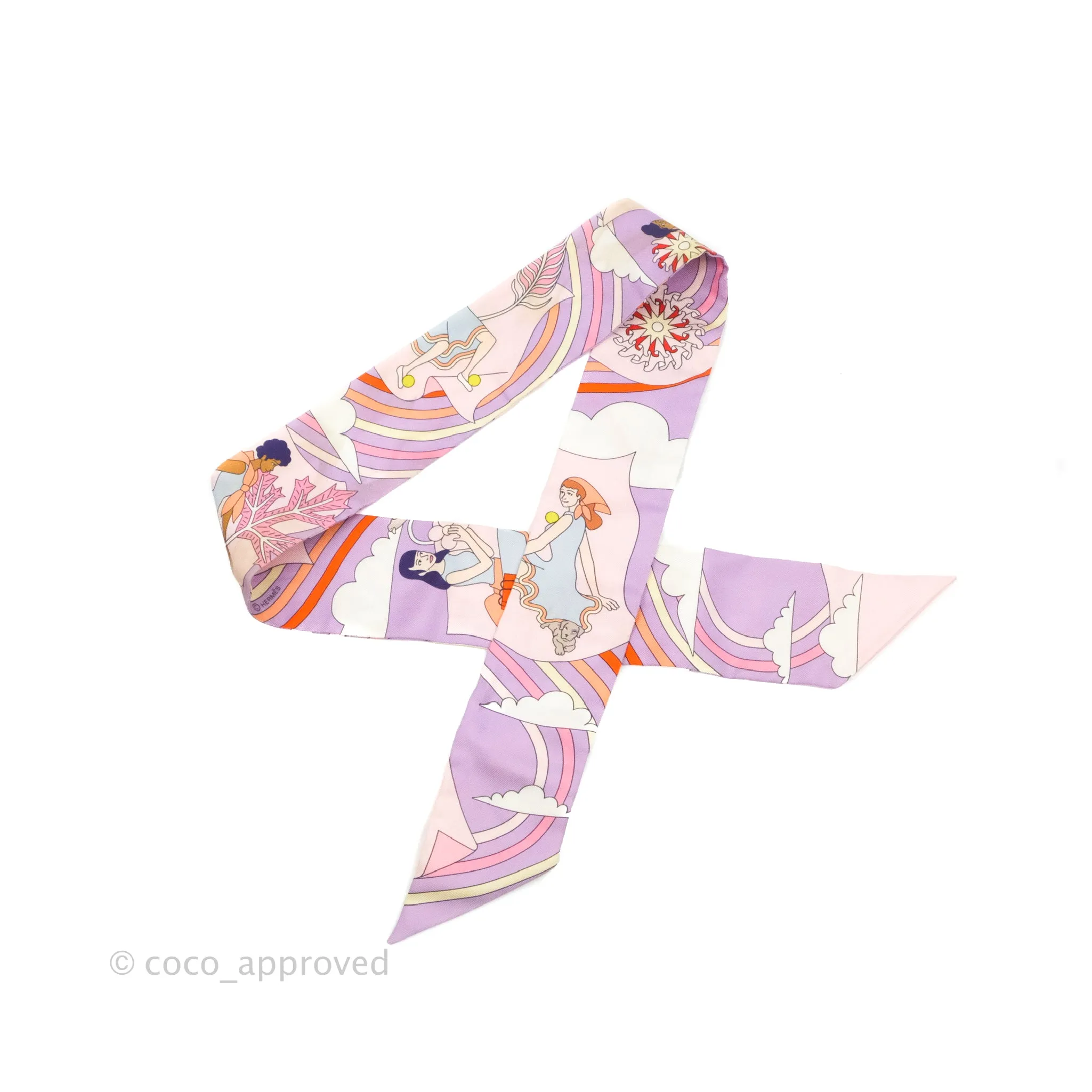 Hermes Silk Carres Volants Twilly Lilas/Rose Ple/ Orange