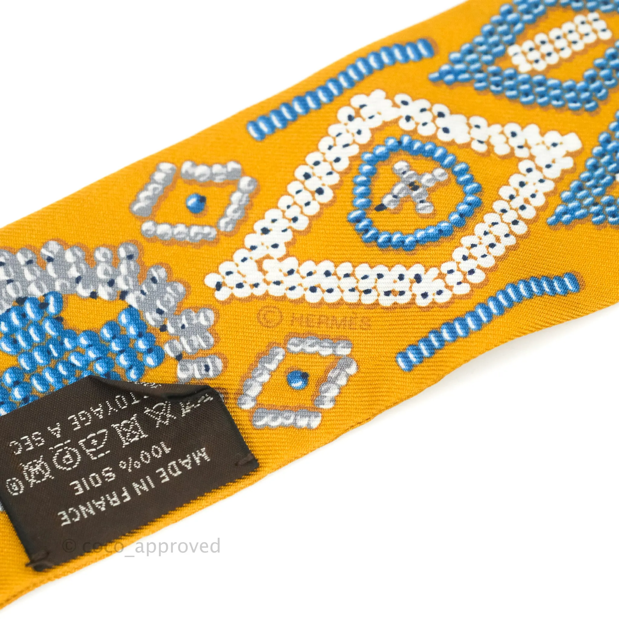 Hermes Silk Kelly En Perles Twilly Miel Bleu /Jean Cream