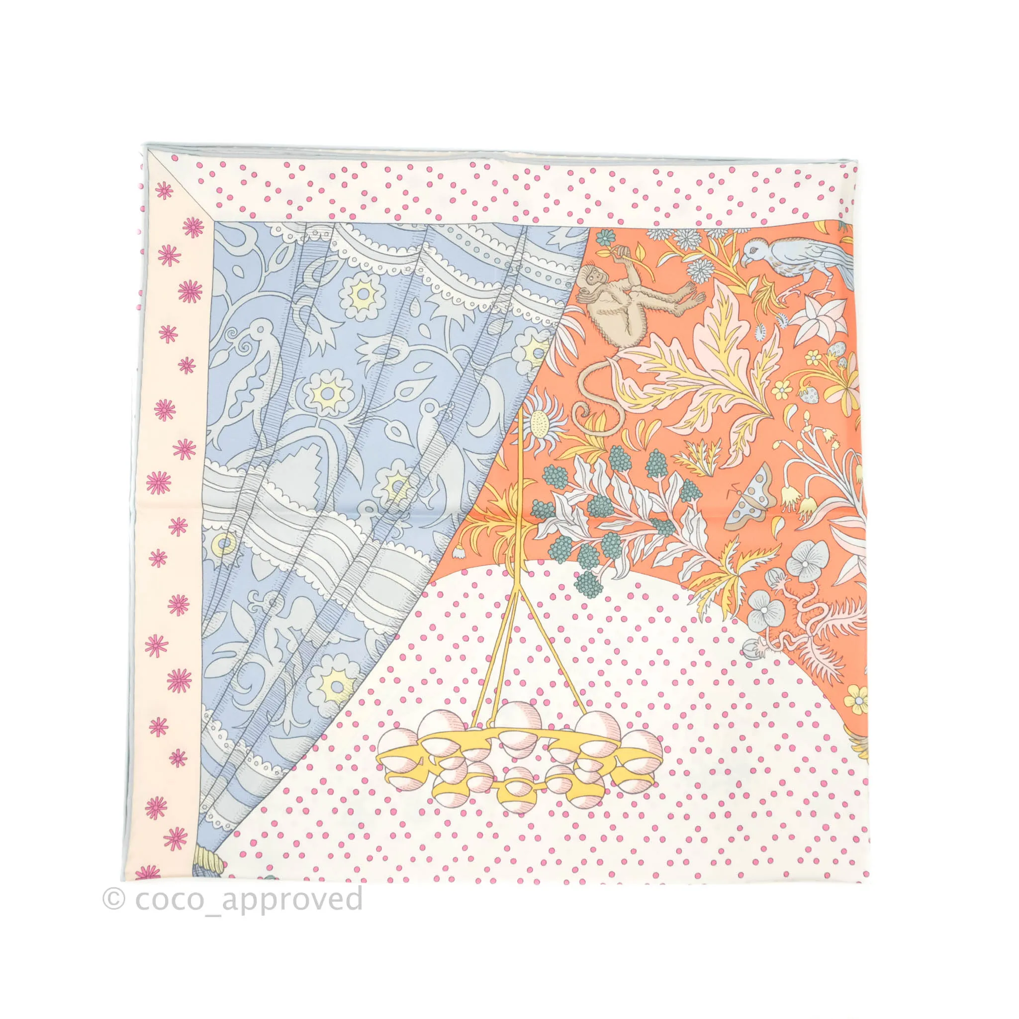 Hermes Silk Le Premier Chant Scarf 90 Abricot/ Ciel /Vert