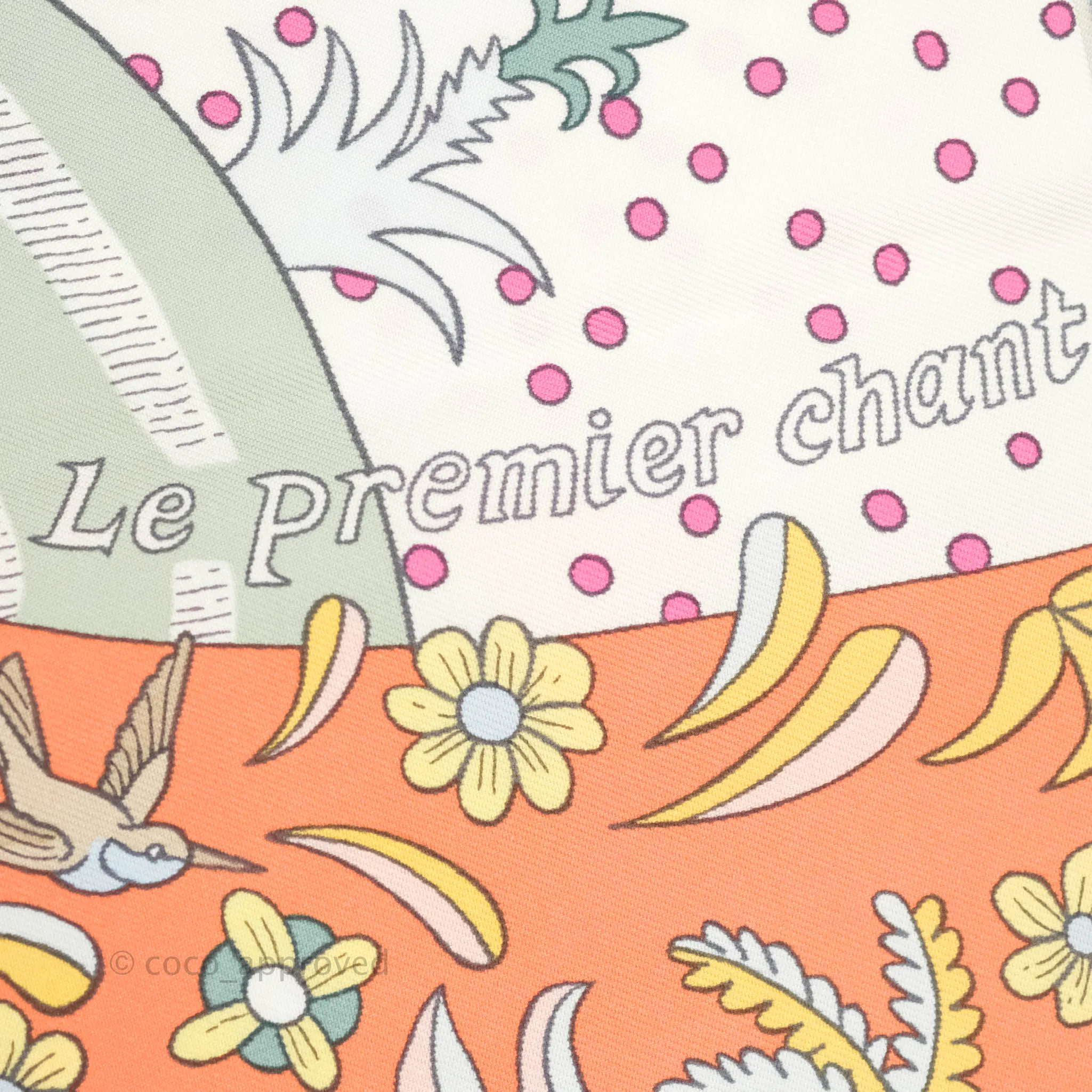 Hermes Silk Le Premier Chant Scarf 90 Abricot/ Ciel /Vert
